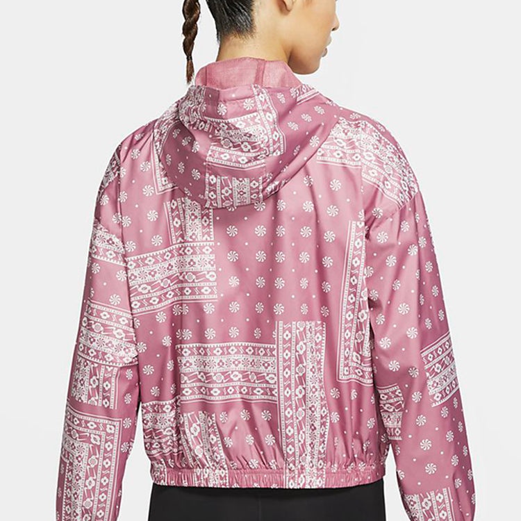 (WMNS) Nike Woven Printing cashew Hooded Jacket Pink Red CU5893-614 - 4