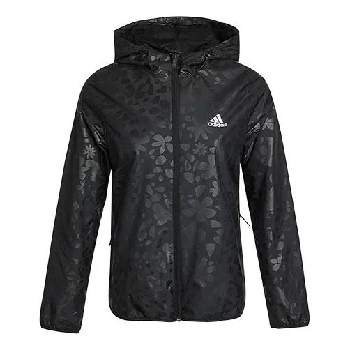(WMNS) adidas 로고 단단한 색깔 길쌈된 지퍼 두건 재킷 검정 GQ0616 - 1