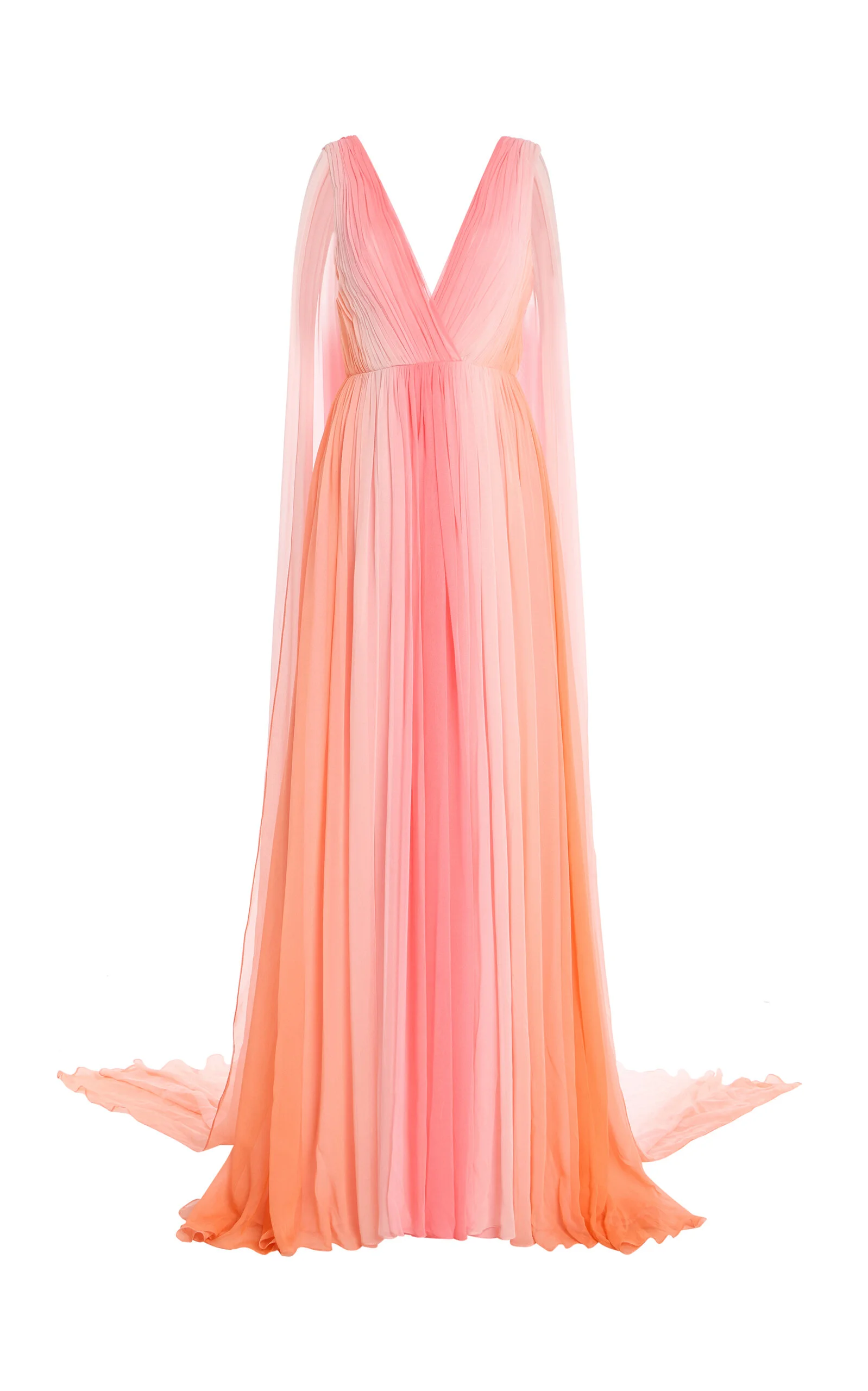 V-Neck Silk Pleated Gown With Streamers multi - 1