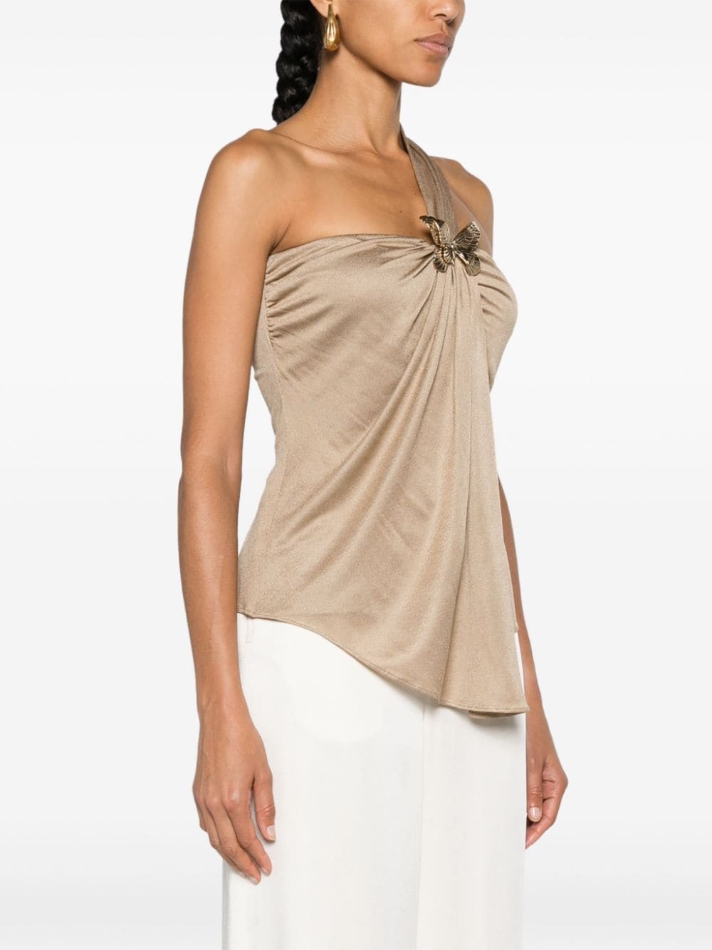 brooch-detail draped blouse - 3