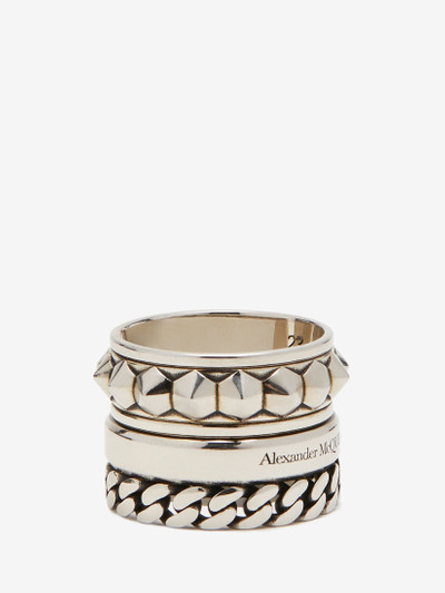 Alexander McQueen Men's Punk Multi-layered Ring in Antique Silver outlook