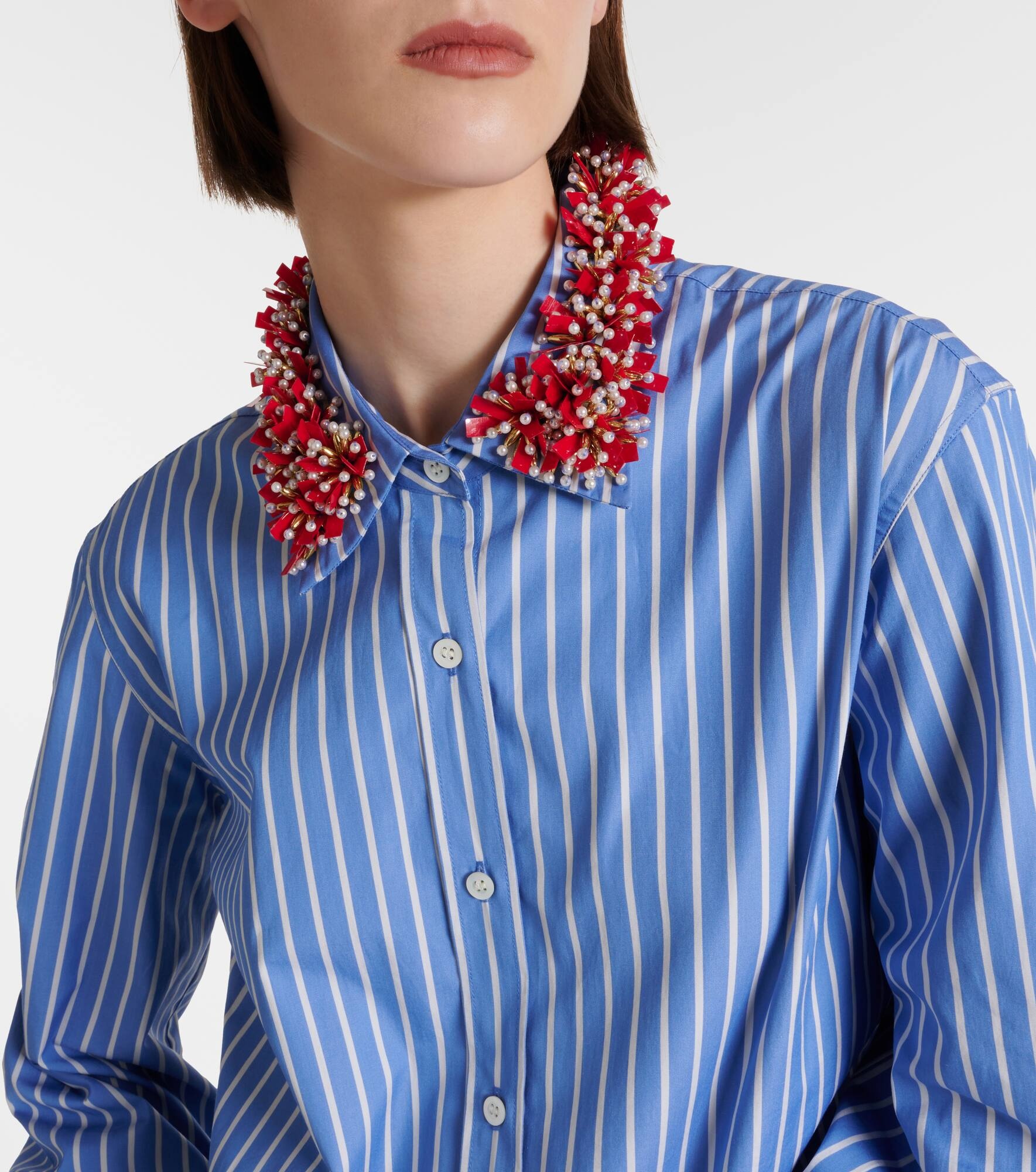 Embellished striped cotton poplin shirt - 4
