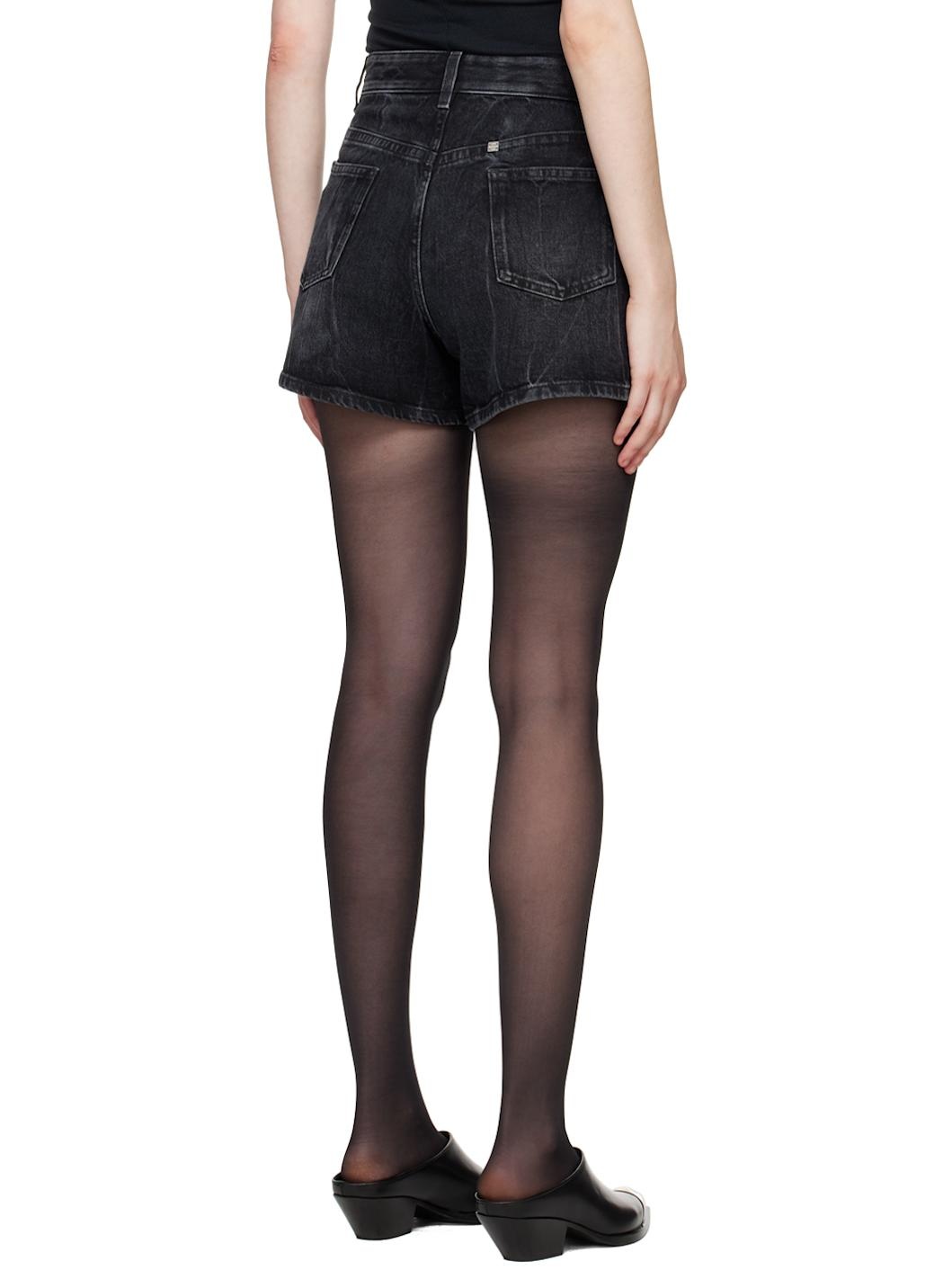 Black Curb Chain Denim Shorts - 3