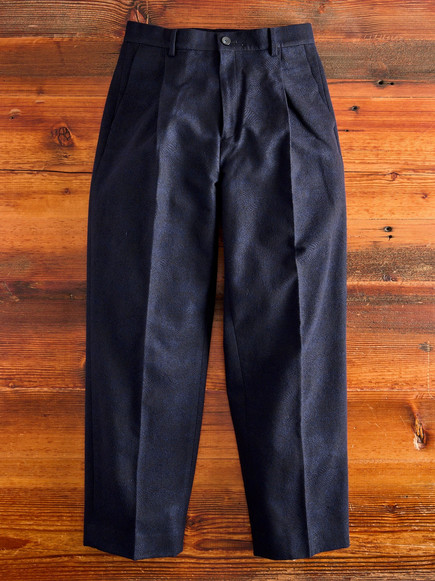 Wind Flow Jacquard Tucked Trousers in Dark Navy - 1