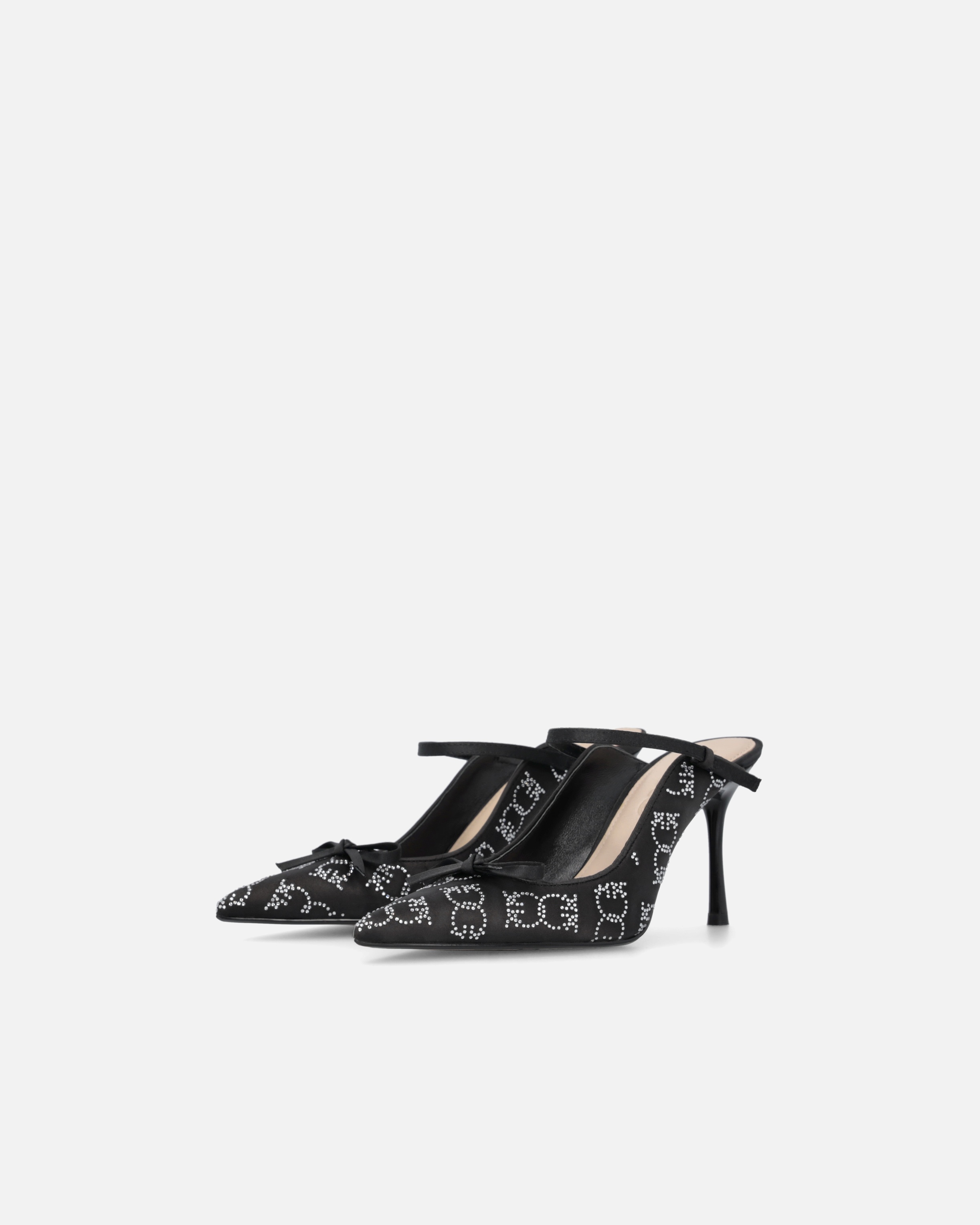 SATIN AND RHINESTONE HEELED SLIPPERS - 6