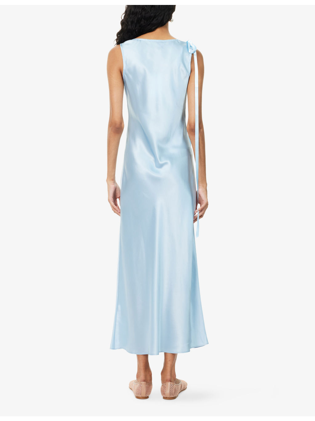 Bow Sleeveless Silk Midi Dress - 4