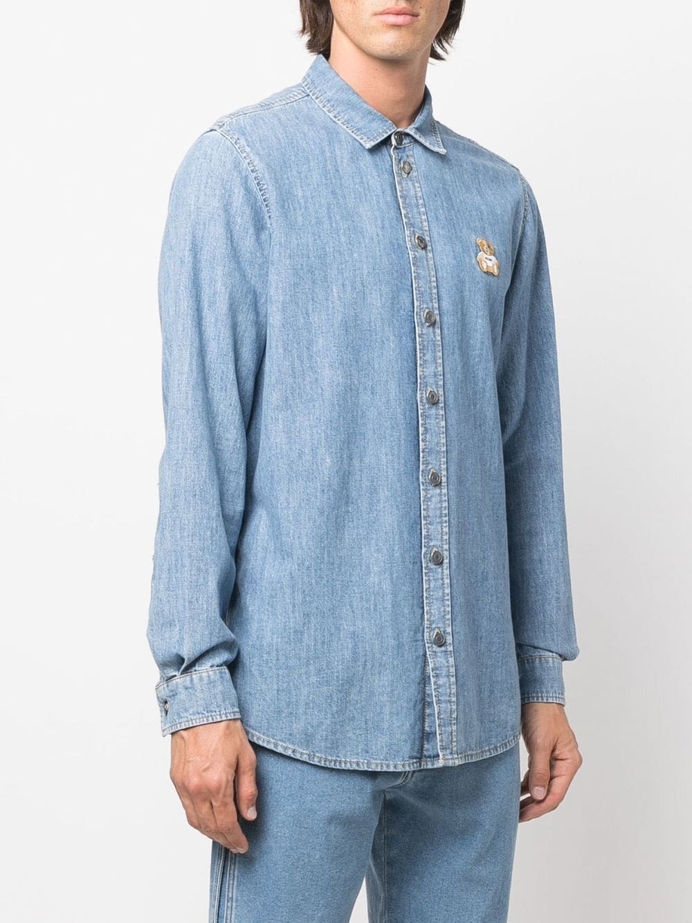 logo-embroidered denim shirt - 3