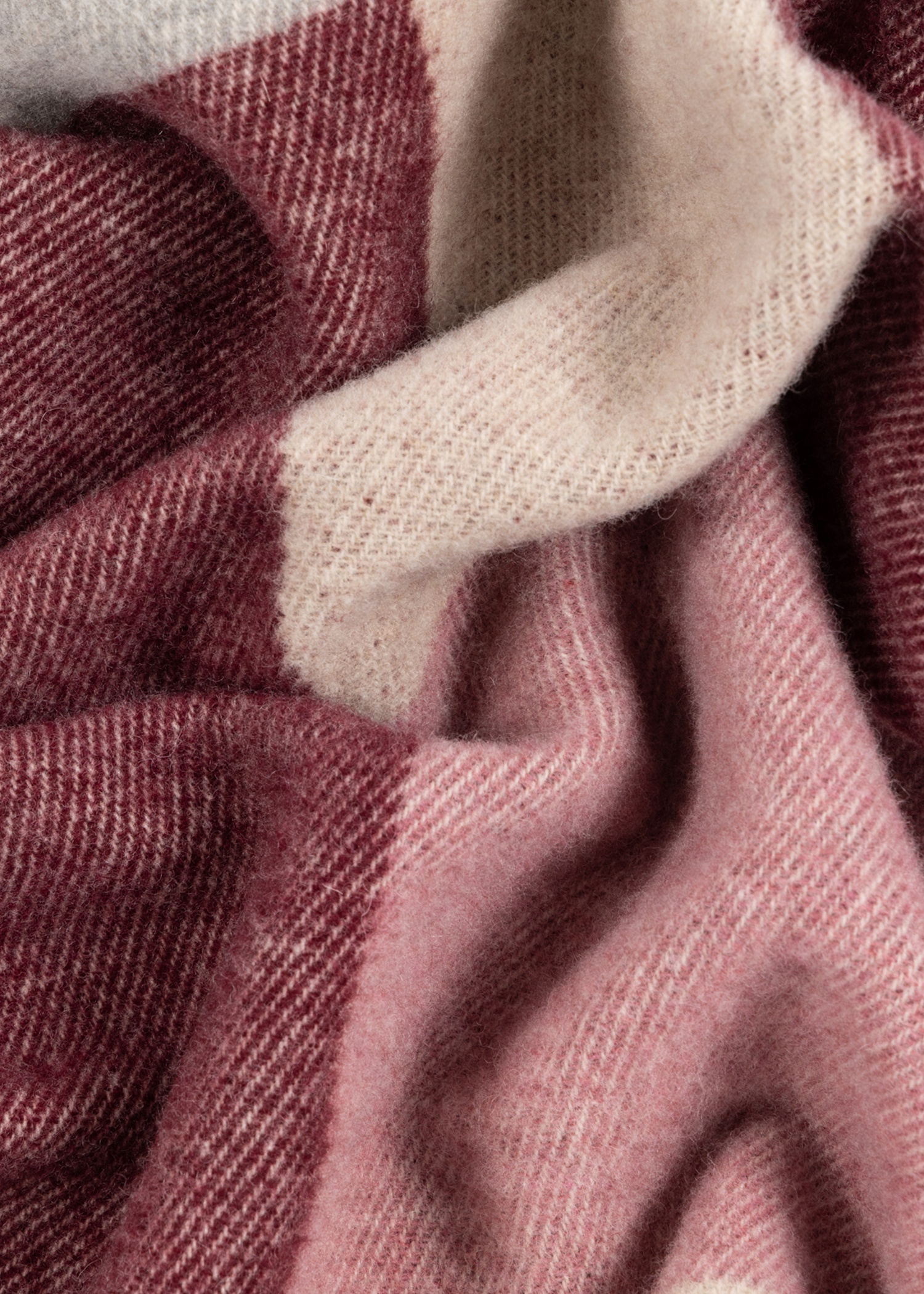 Women's Pink Block Check Wool Scarf - 3