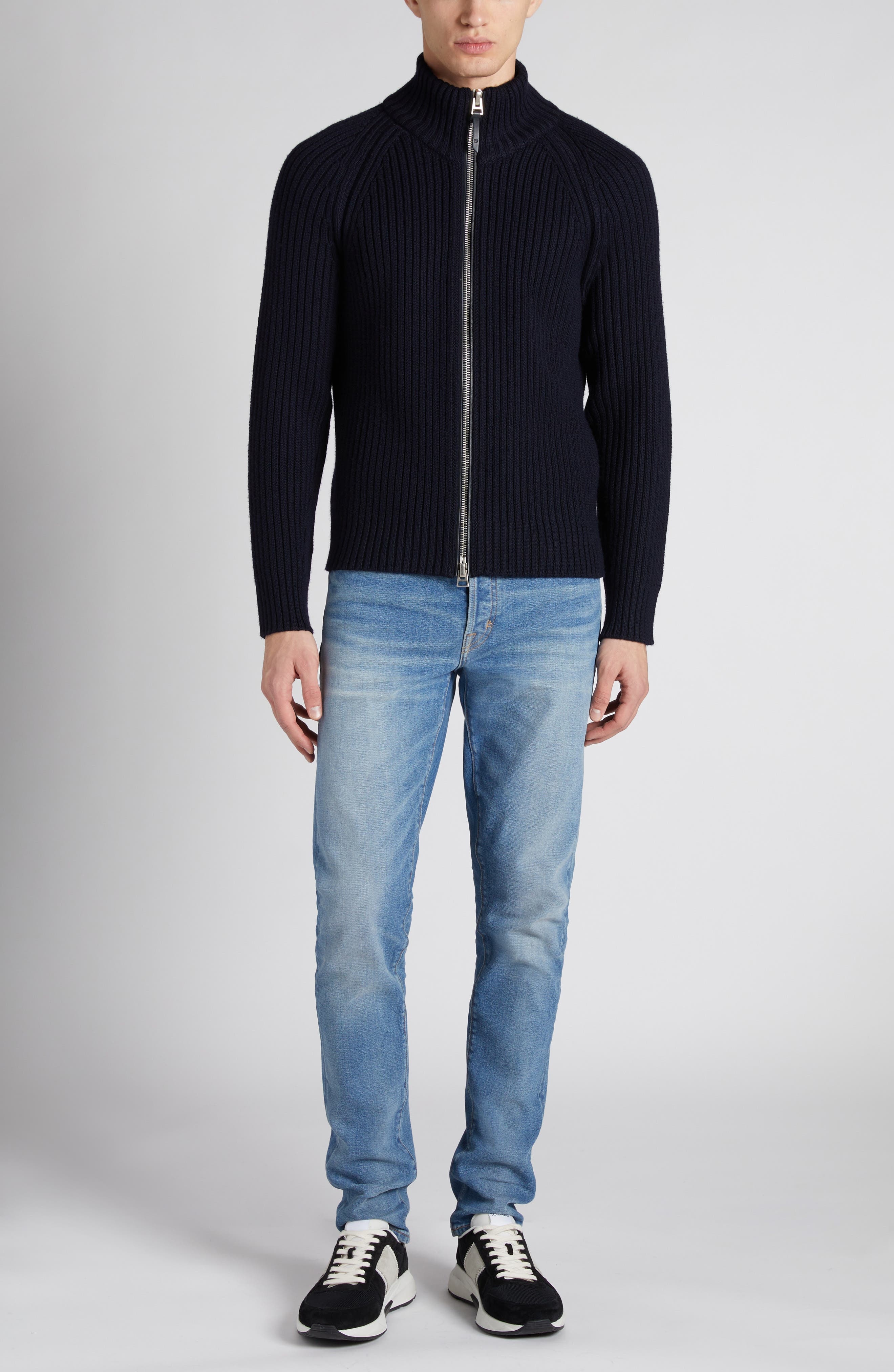 TOM FORD Wool & Cashmere Zip Front Cardigan in Midnight Navy at Nordstrom - 2