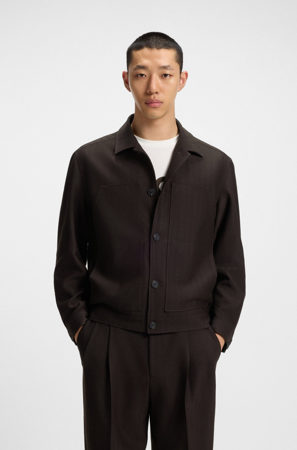 SLIM-FIT JACKET IN HERRINGBONE PERFORMANCE-STRETCH CLOTH - 2