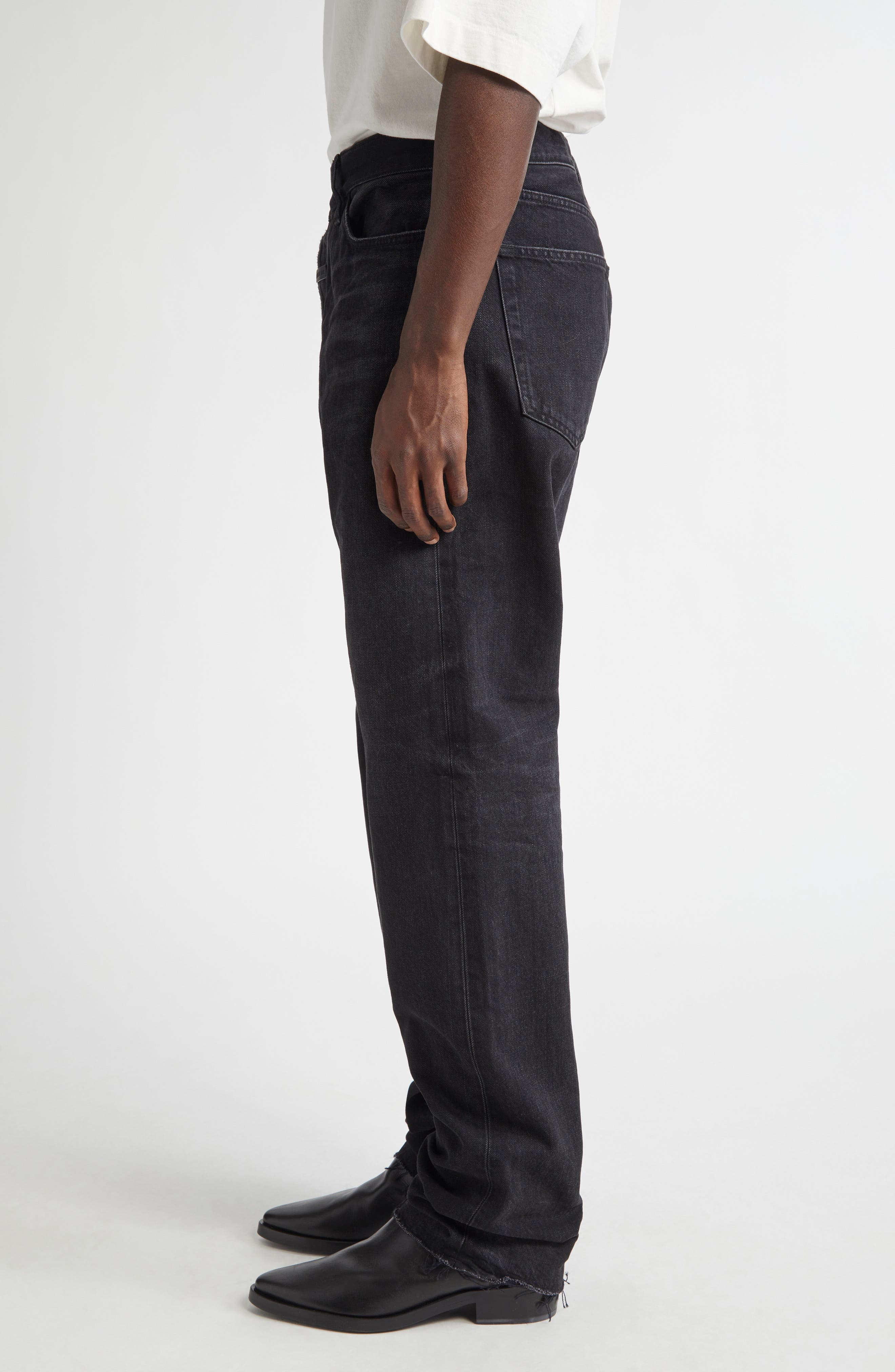 Fear of God Five-Pocket Raw Hem Straight Leg Jeans in Black at Nordstrom - 4