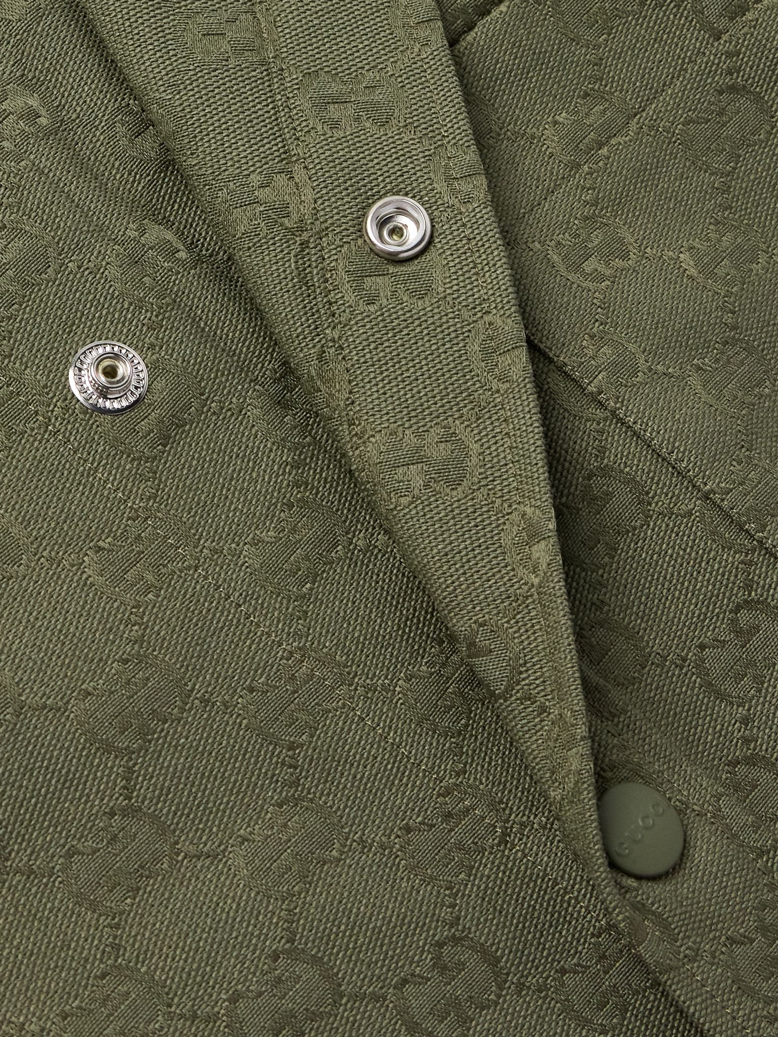 Monogrammed Cotton-Blend Jacquard Shirt Forest green - 5