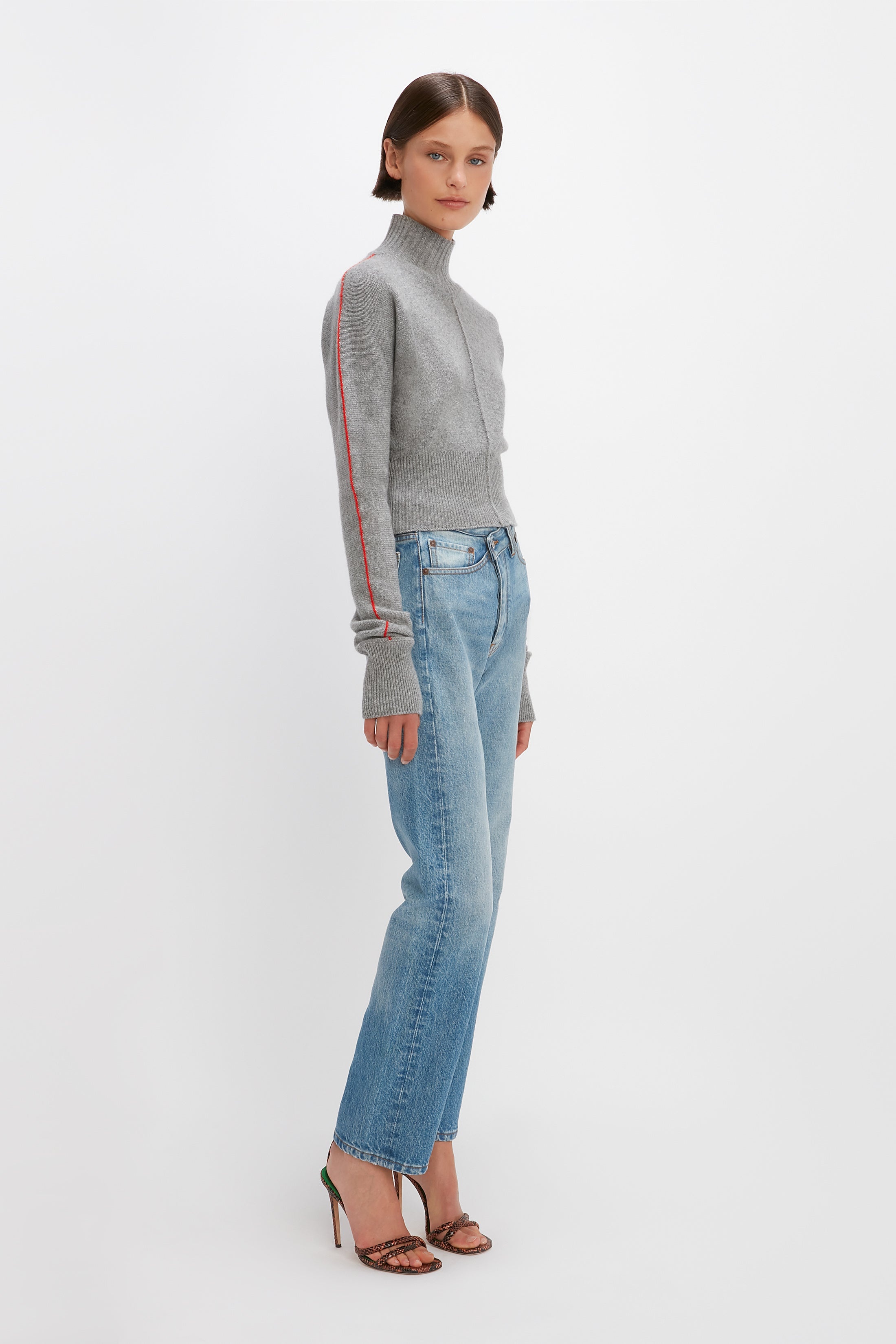 Polo Neck Jumper in Grey Marl - 3
