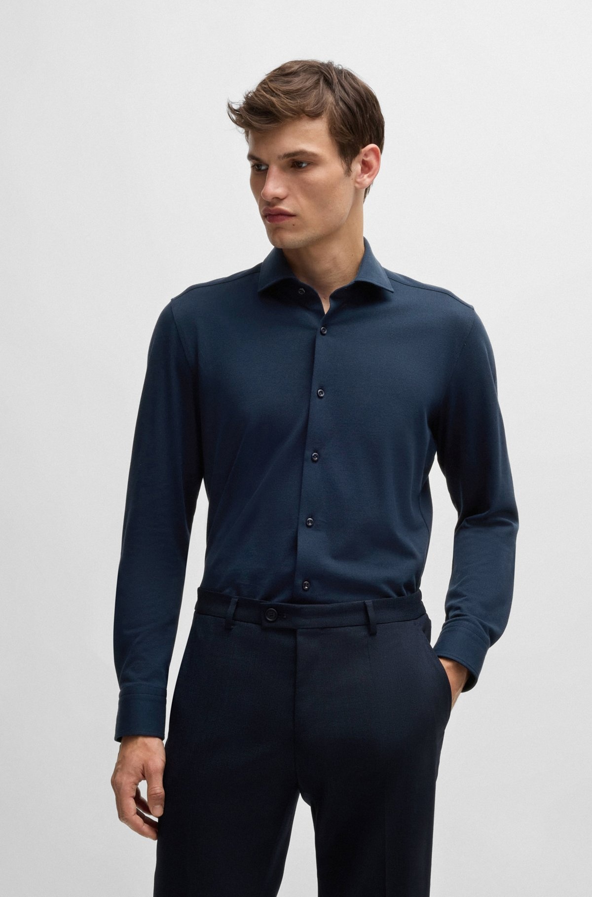 SLIM-FIT SHIRT IN COTTON-PIQUÉ JERSEY - 2