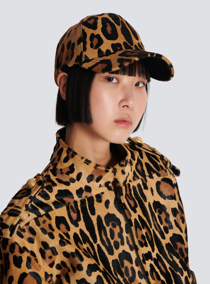 Ponyskin-style leather cap with leopard pattern 6