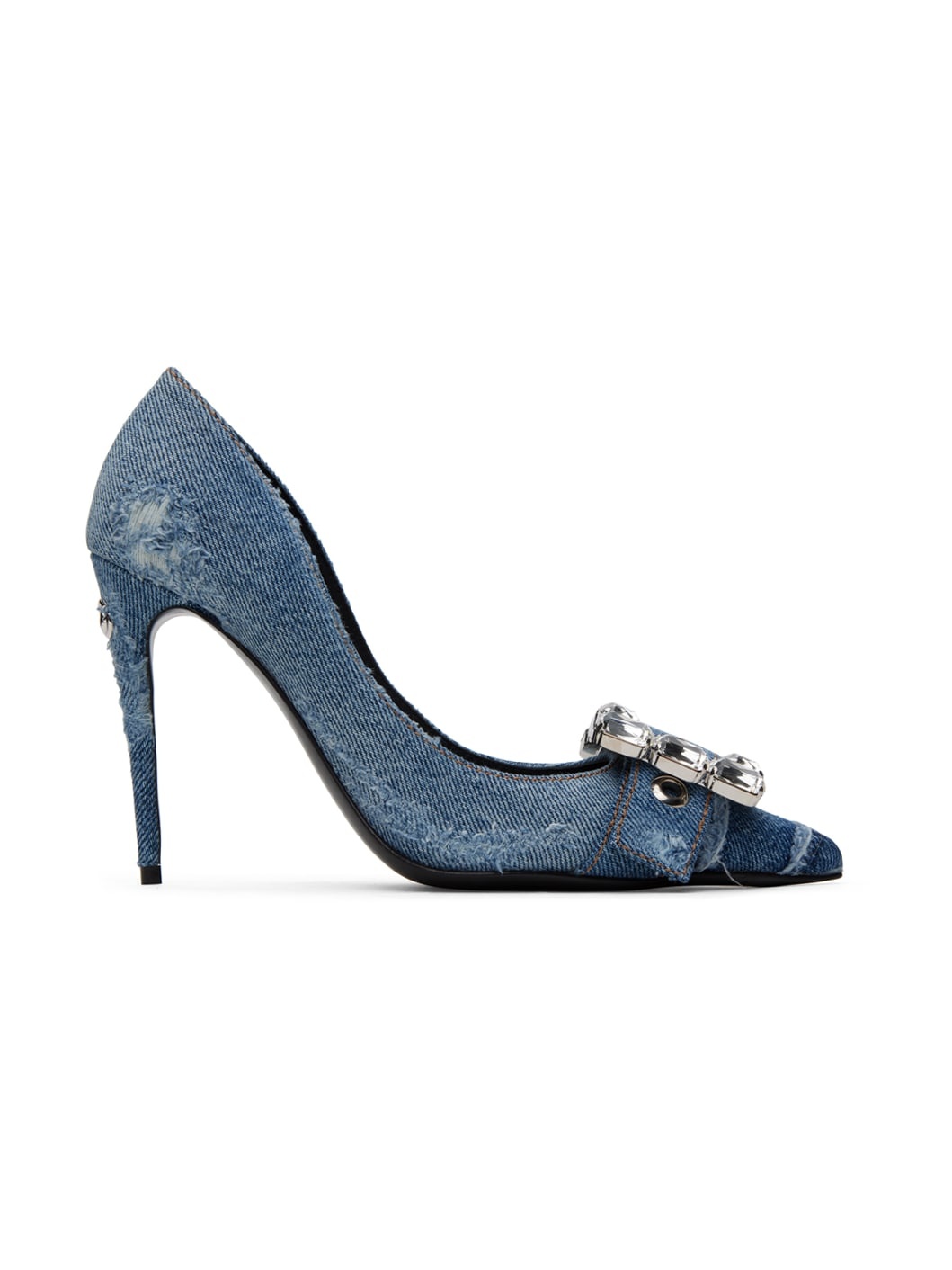 Blue Patchwork Denim Heels - 1