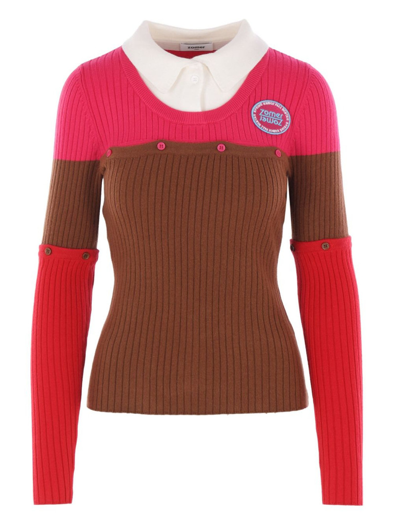 logo-patch ribbed-knit polo top 1