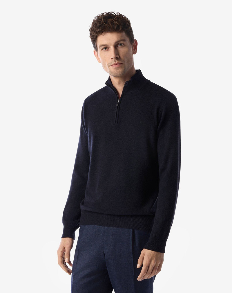 CORNELIANI Blue wool and cashmere zip jumper outlook