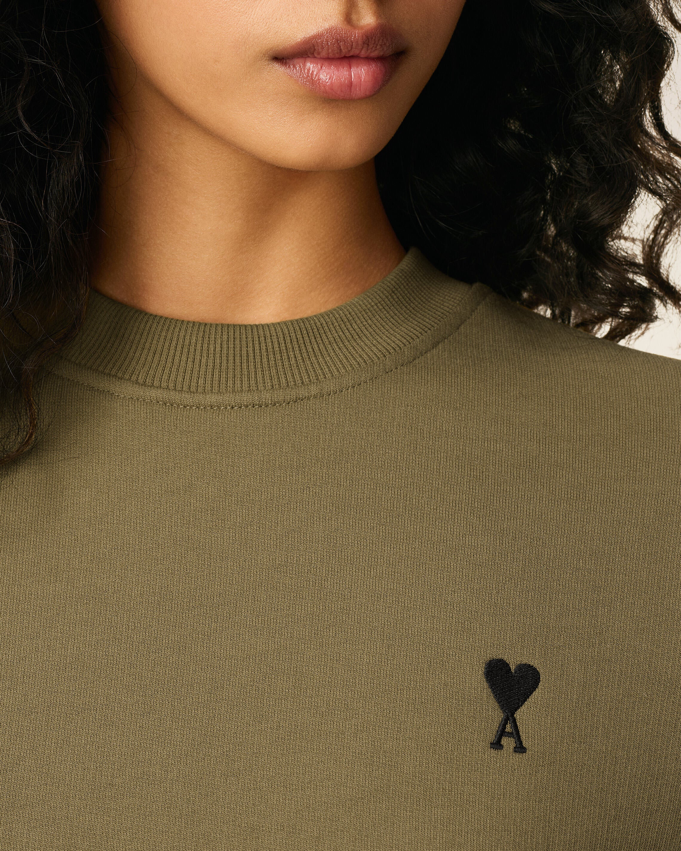 GREEN COTTON CONTRASTED AMI DE COEUR SWEATSHIRT - 4