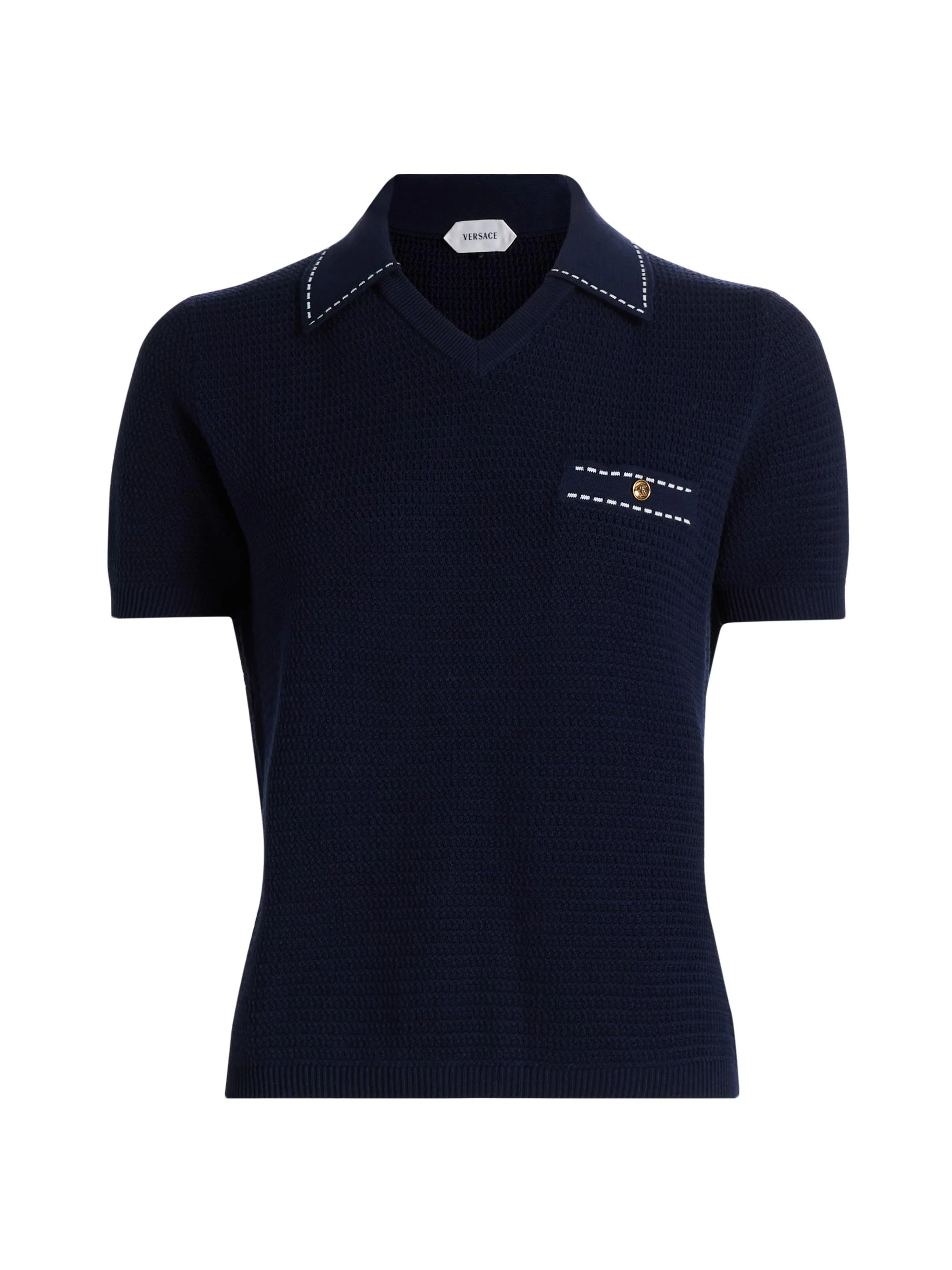 Women's Cotton Knit Polo Top - Navy - 1