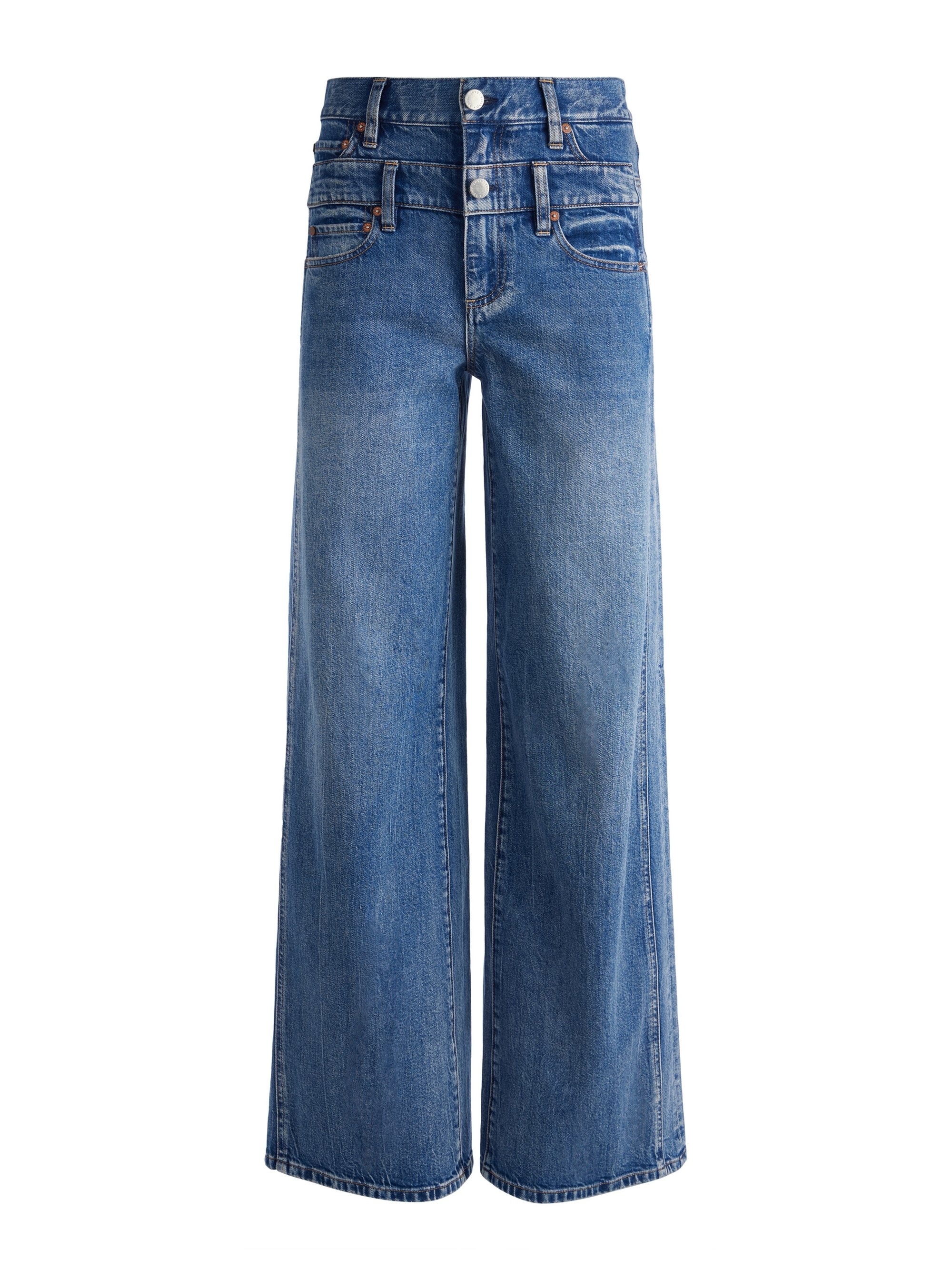 【WONDER WONDER】Unique Double Side Overlock Wide Denim Pt Western Wonders Mid Waist Denim Jeans - Blue Thunder | One