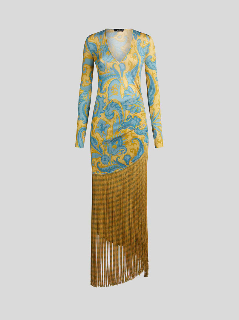 LONG DRESS WITH DRAPE AND FRINGE 1