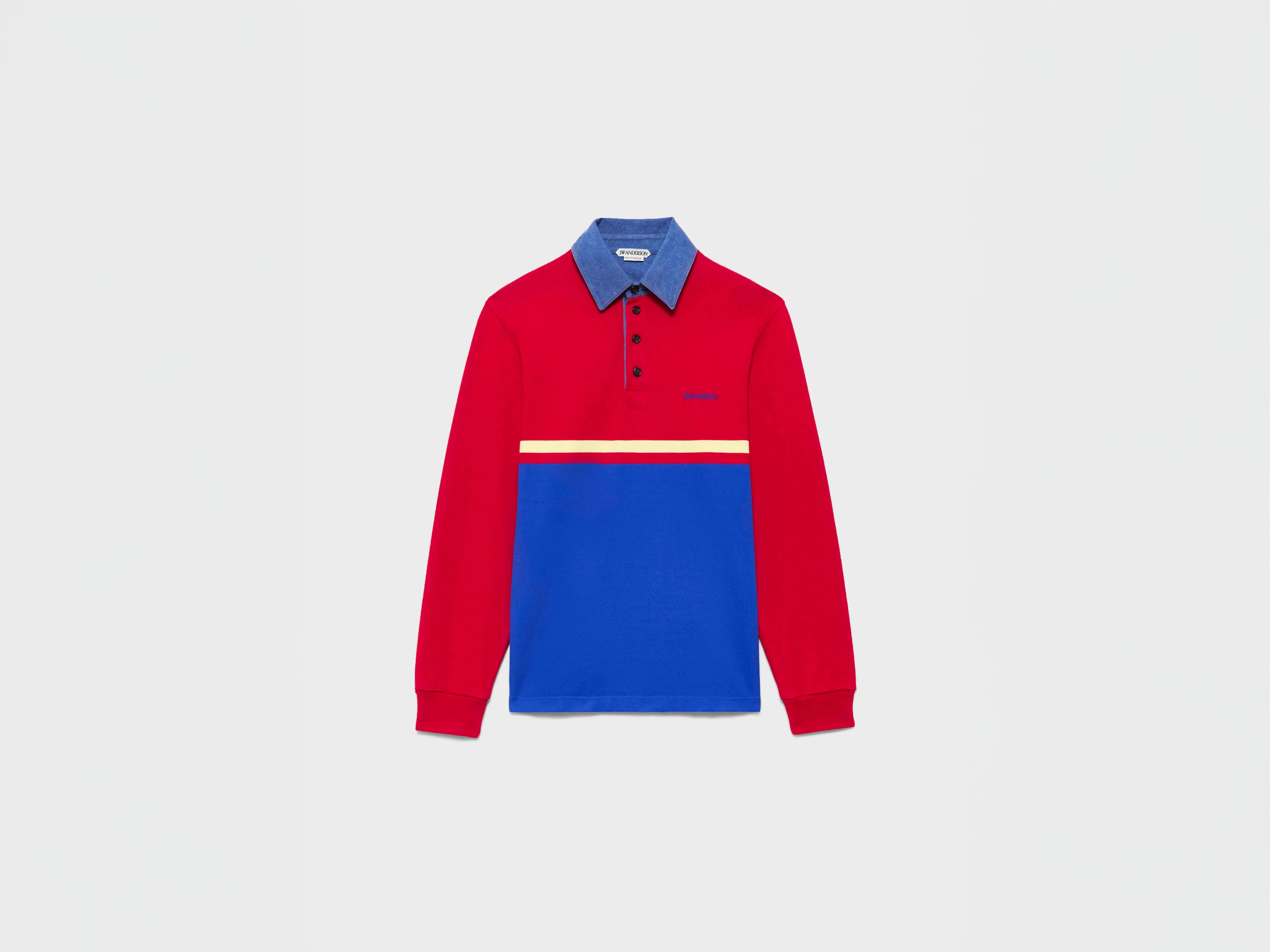 WOMENS CONTRAST COLLAR RUGBY POLO IN RED & BLUE - 1