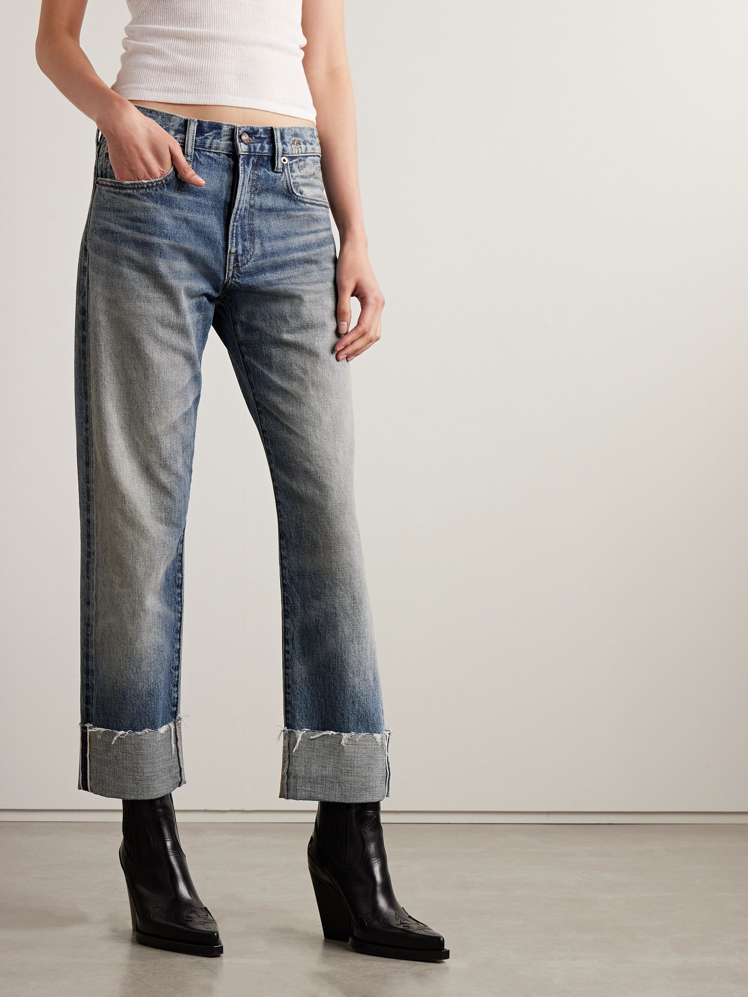 Romeo frayed low-rise straight-leg jeans Mid denim - 3