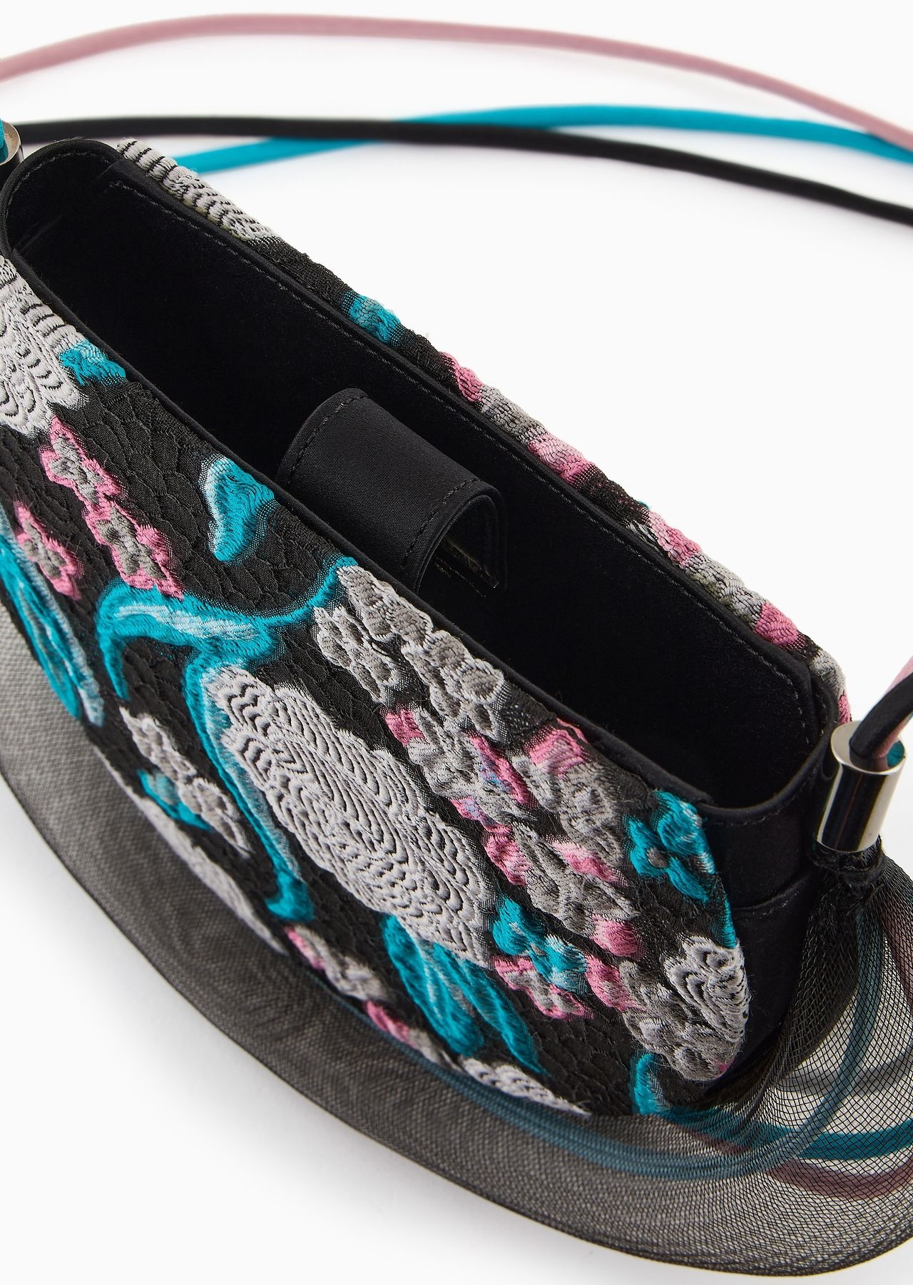 Velvet clutch bag with trailing floral embroidery and crinoline - 4