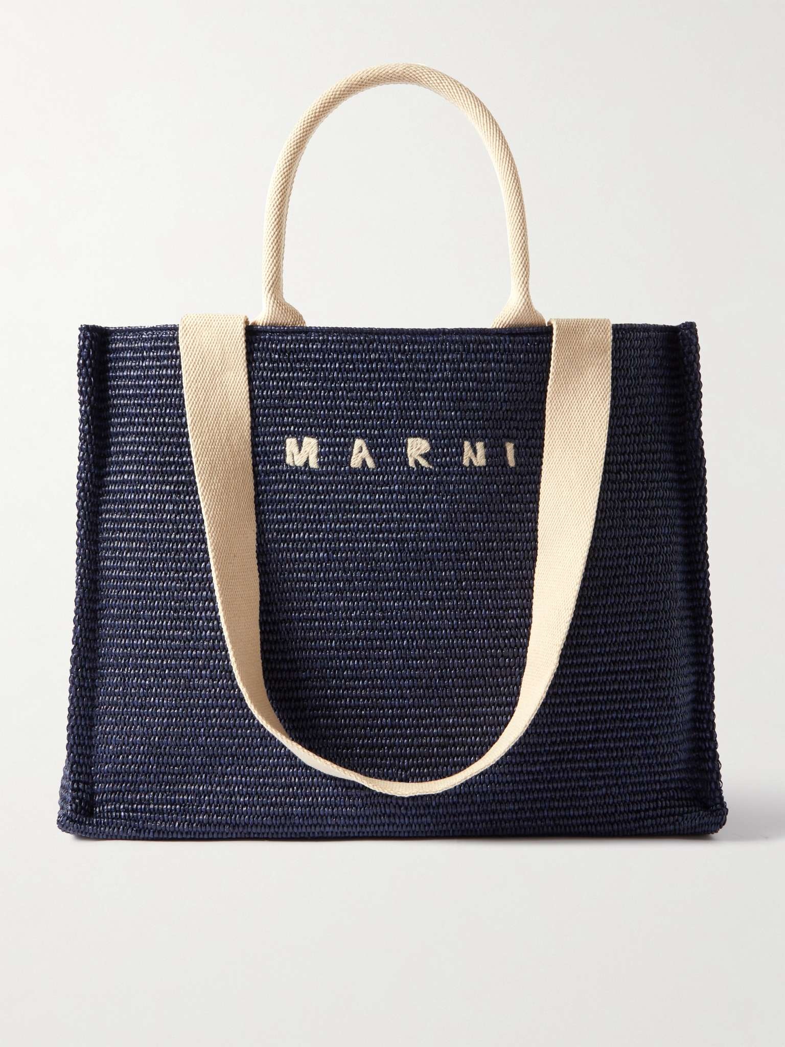 Logo-Embroidered Woven Raffia Tote Bag - 1