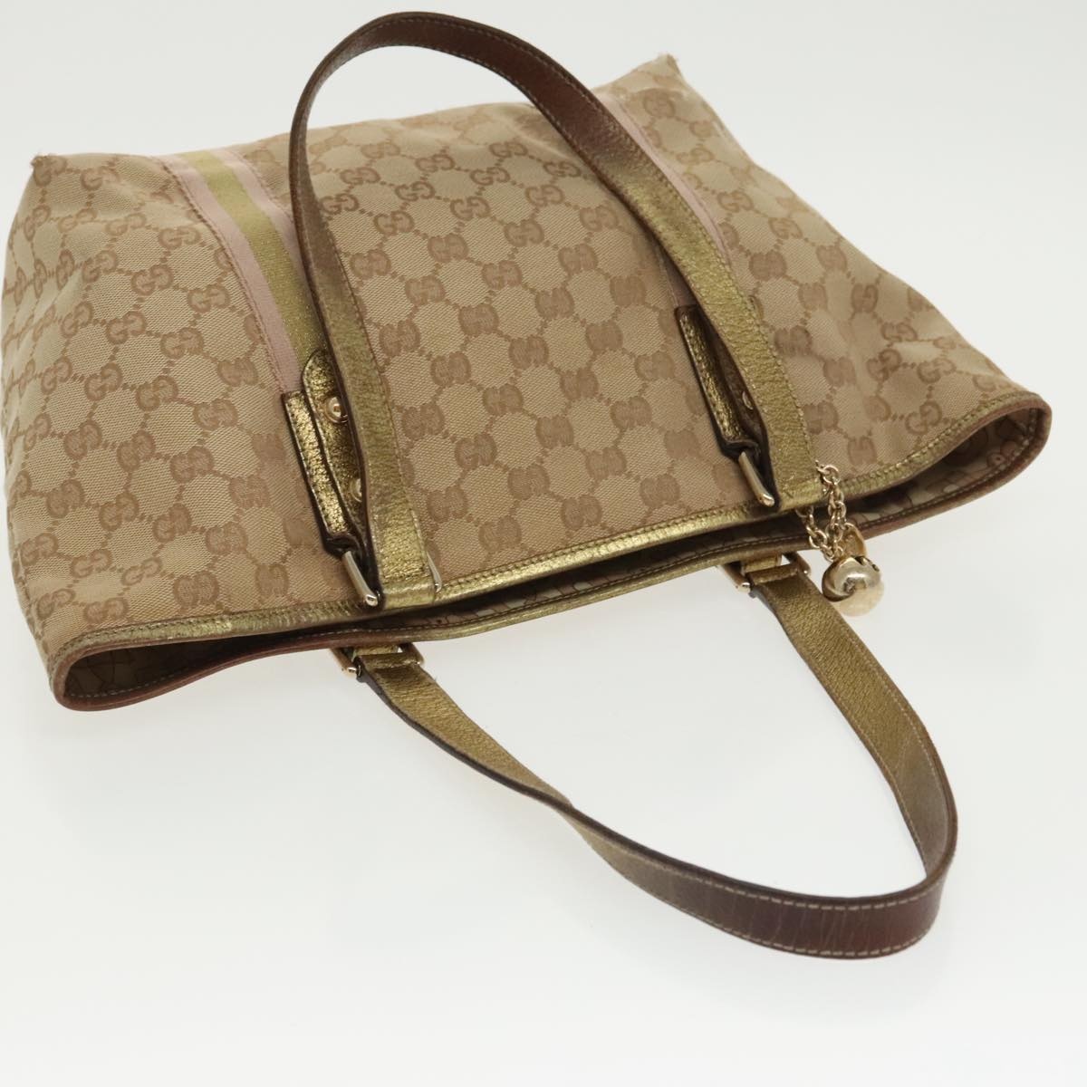 GUCCI GG Canvas Sherry Line Tote Bag Beige Gold Pink - 6