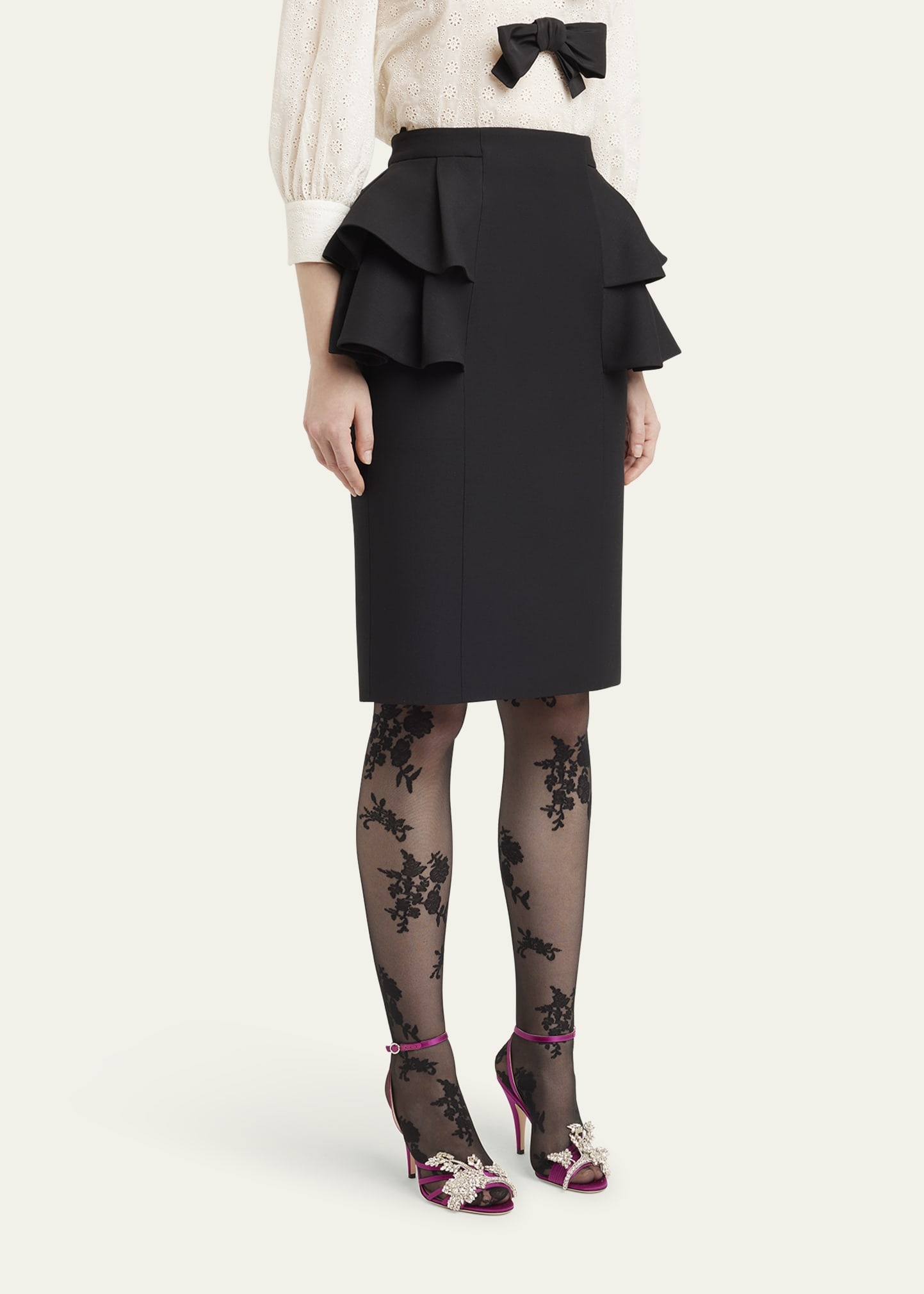 Tiered Peplum Midi Wool Skirt - 4