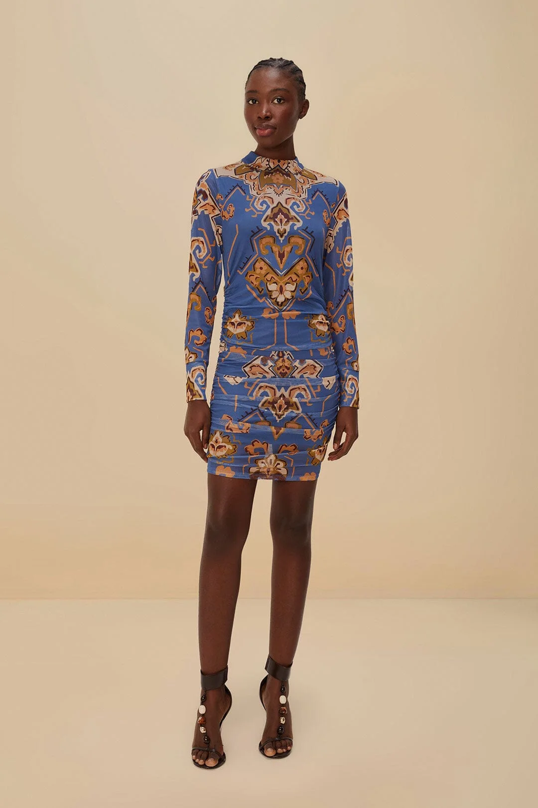 Blue Ornament Floral Tulle Mini Dress - 1