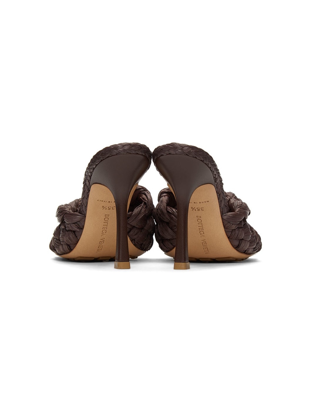Brown Raffia Stretch Heeled Mules - 4