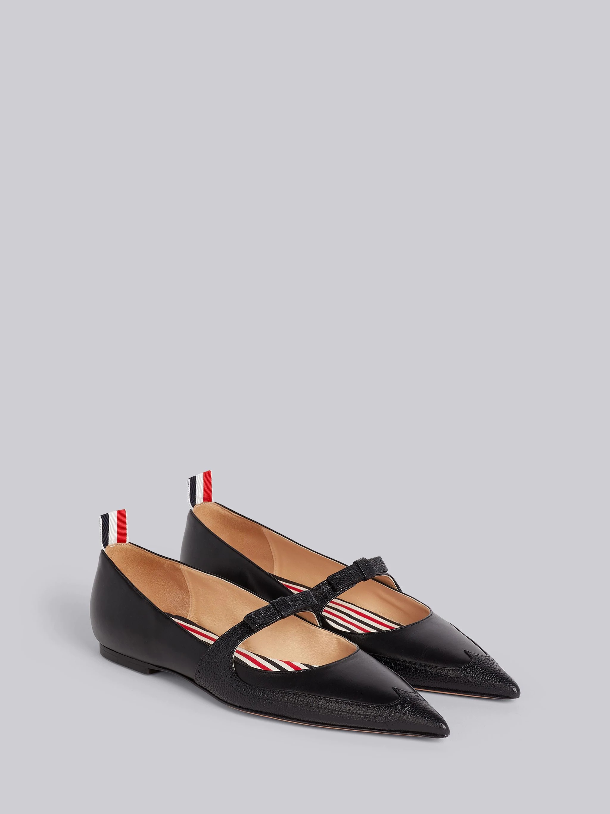 Black Vitello Calfskin Brogued Bow Ballerina Flat - 3