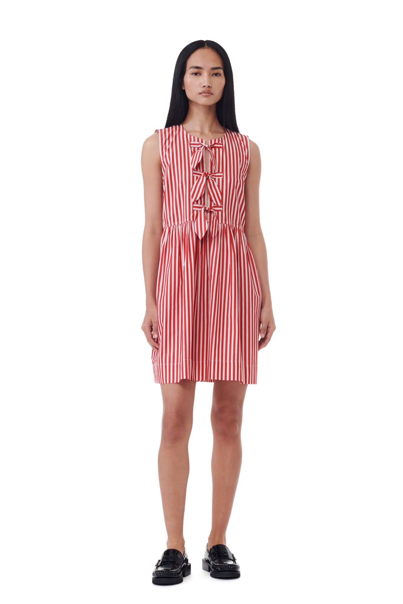 RED STRIPE COTTON MINI BOW TIE DRESS - 2