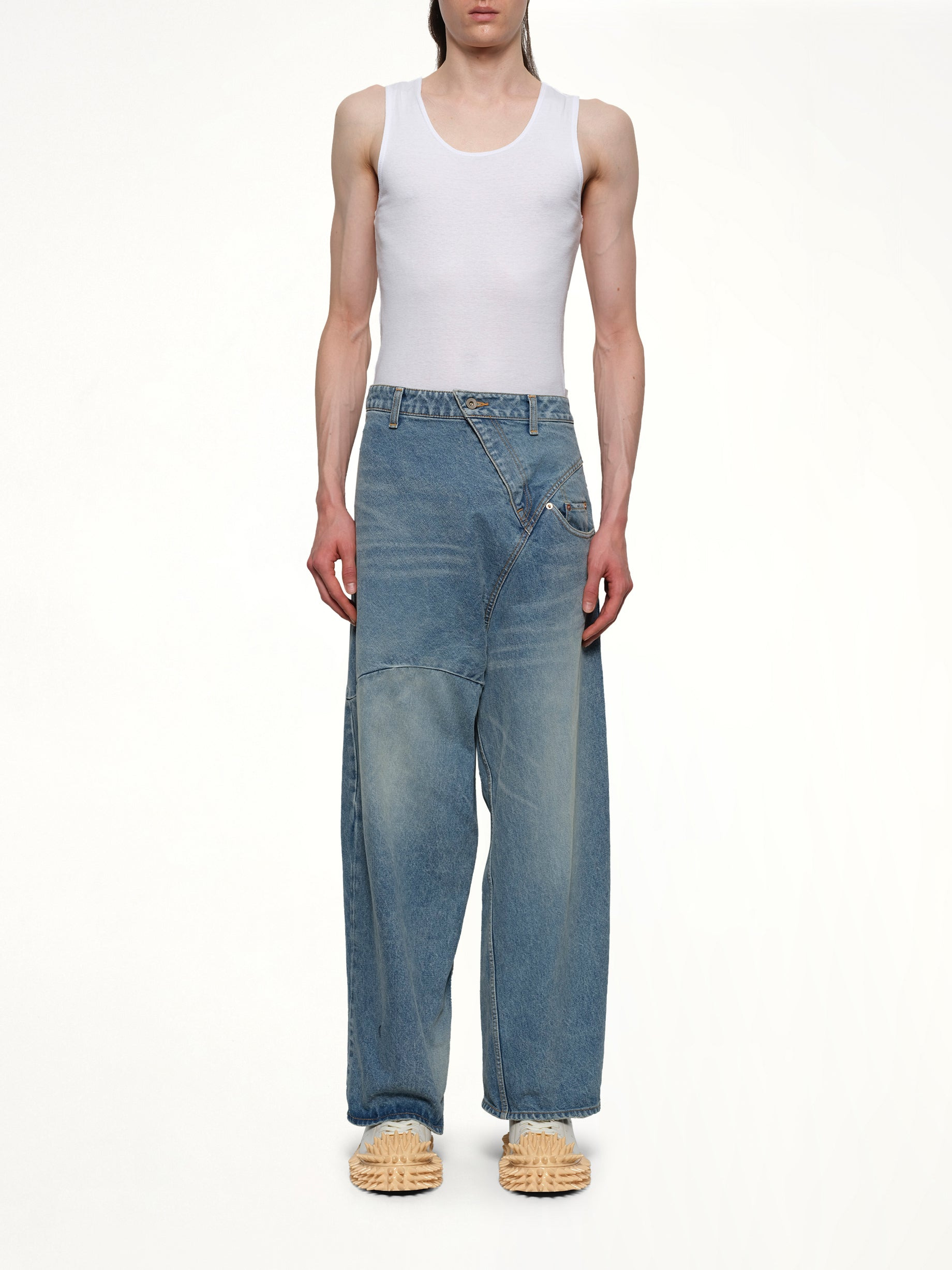 Distorted Cutting Denim Pants in Indigo - 7