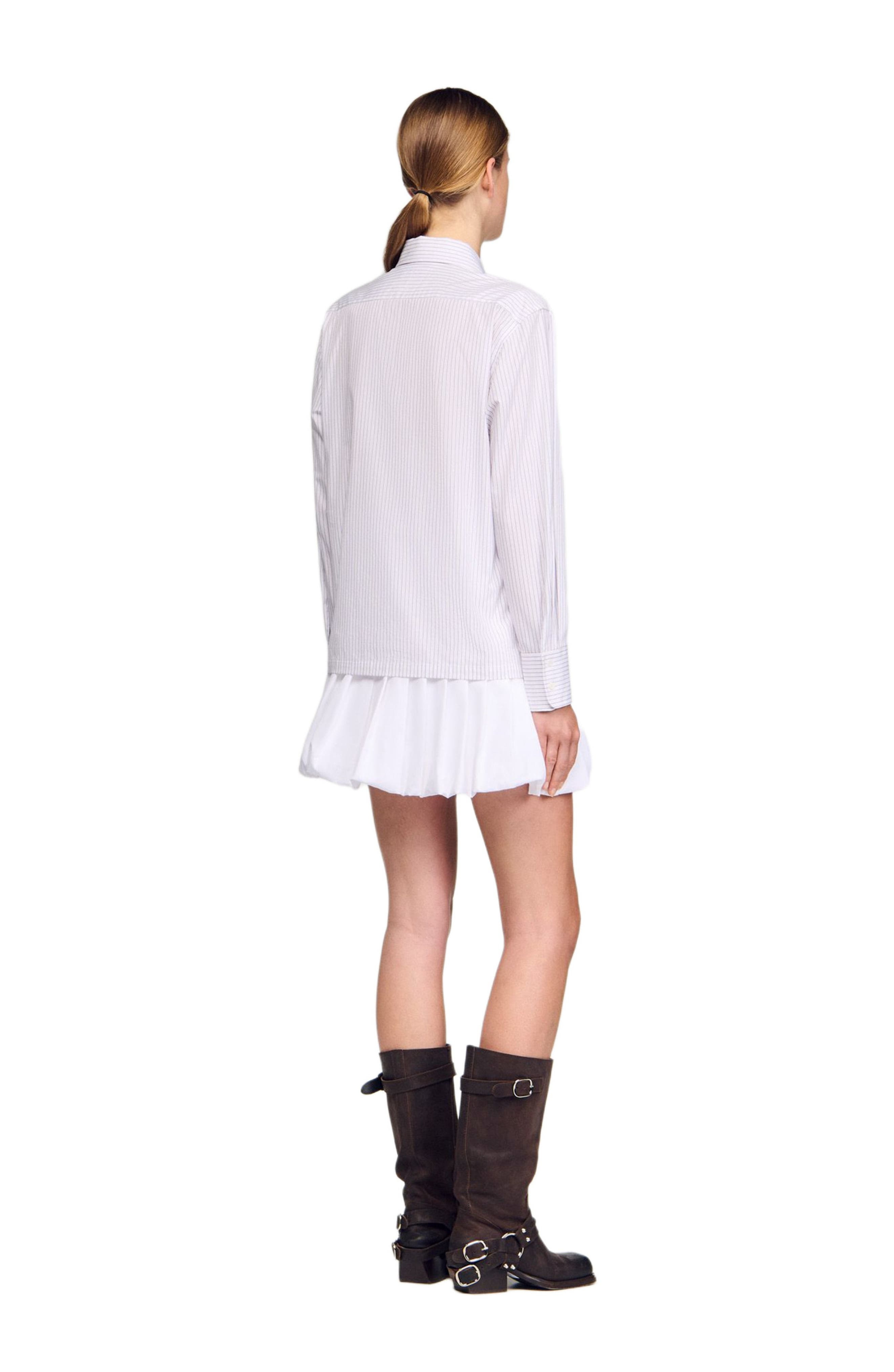 SANDRO Striped shirt with detachable tie in White /Red at Nordstrom - 3