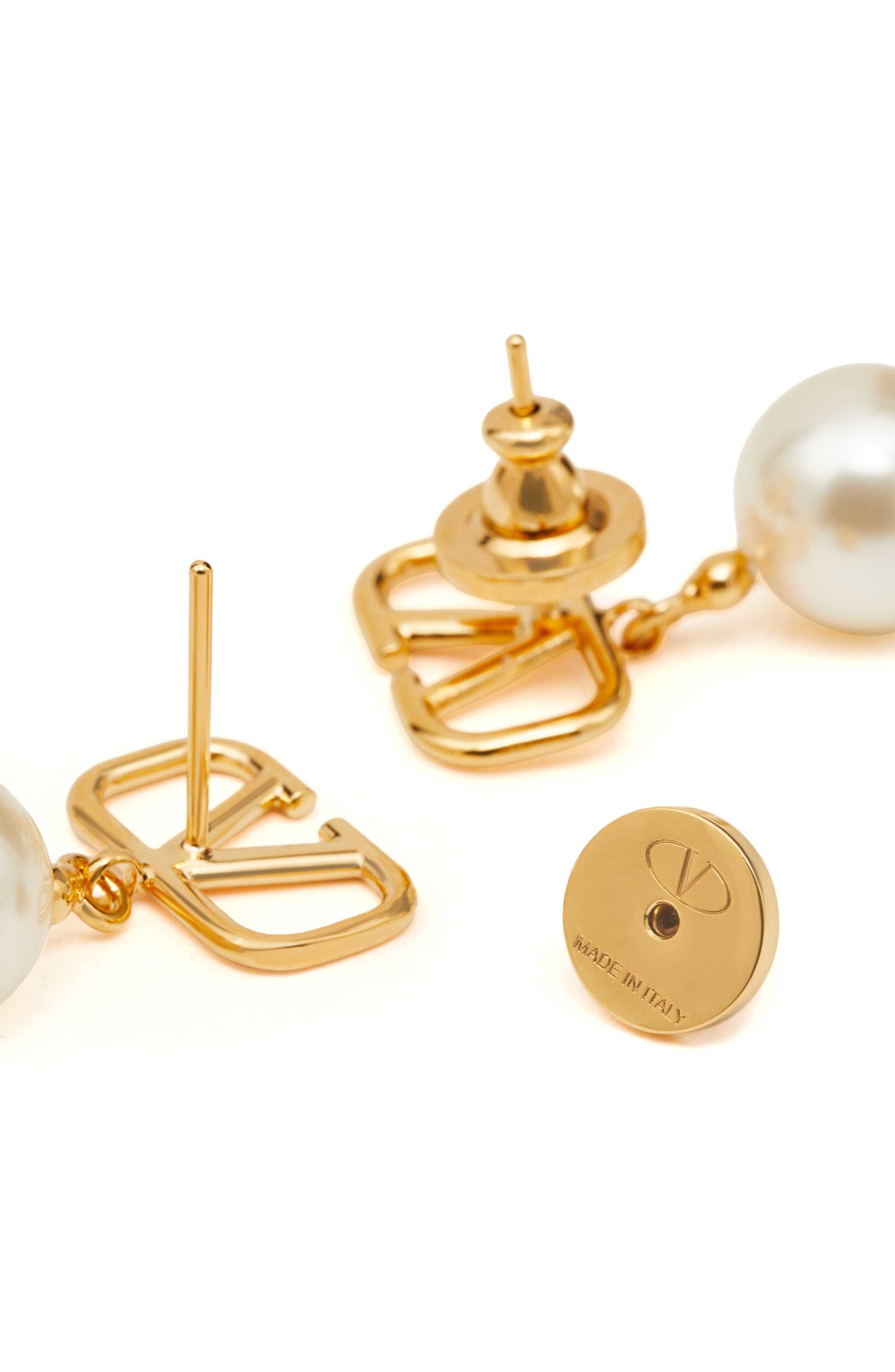 Valentino Garavani VLOGO Imitation Pearl Drop Earrings in Ivory/Gold at Nordstrom - 2