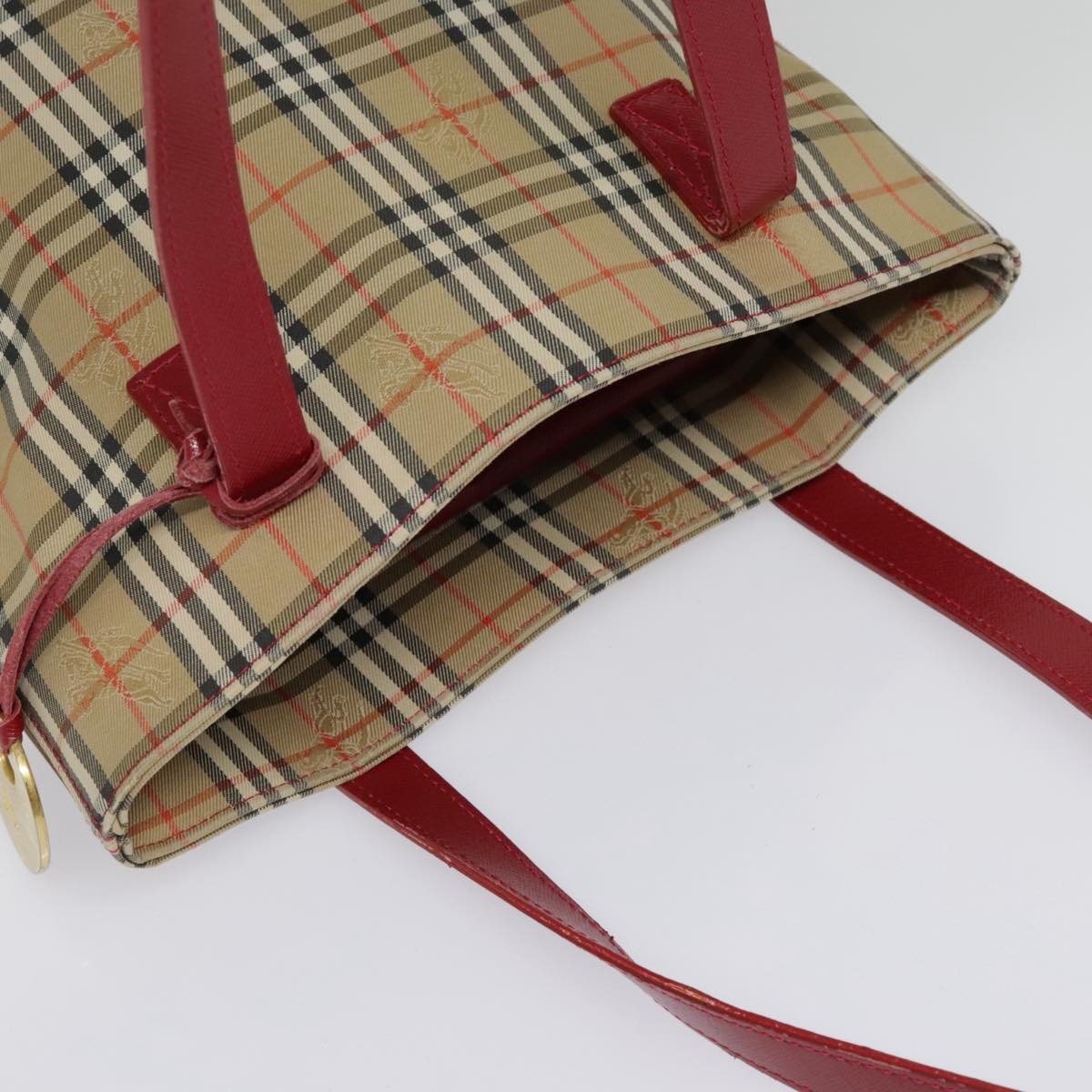 Burberry Nova Check Tote Bag Canvas Leather Beige Gold Red - 6