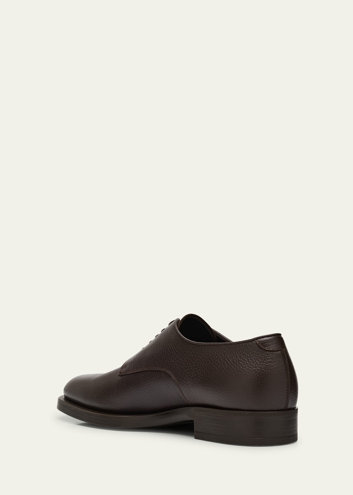 Mens Grained Calf Leather Rubber-Sole Derby Shoes - 2
