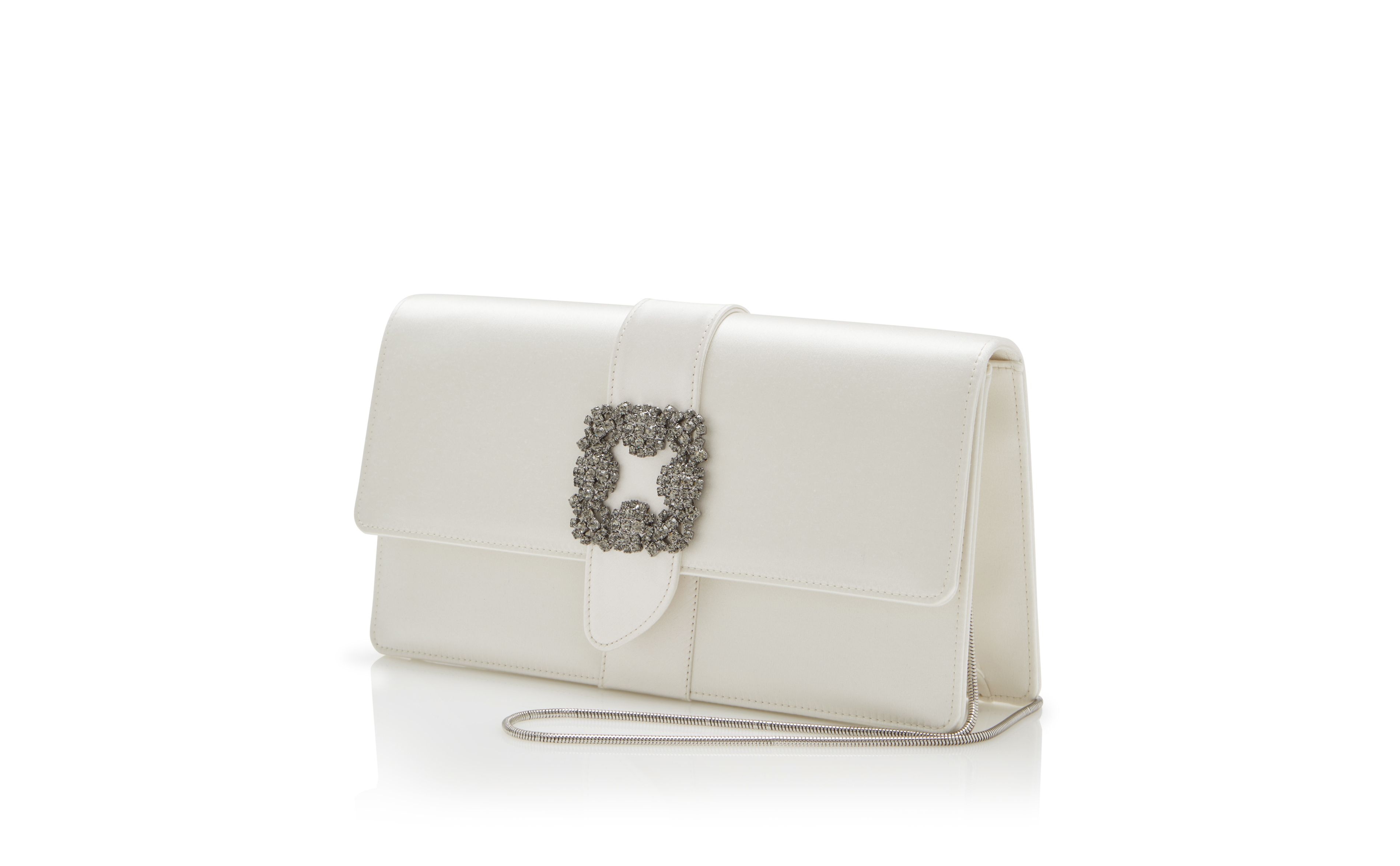 Off-White Satin Jewel Buckle Clutch - 3