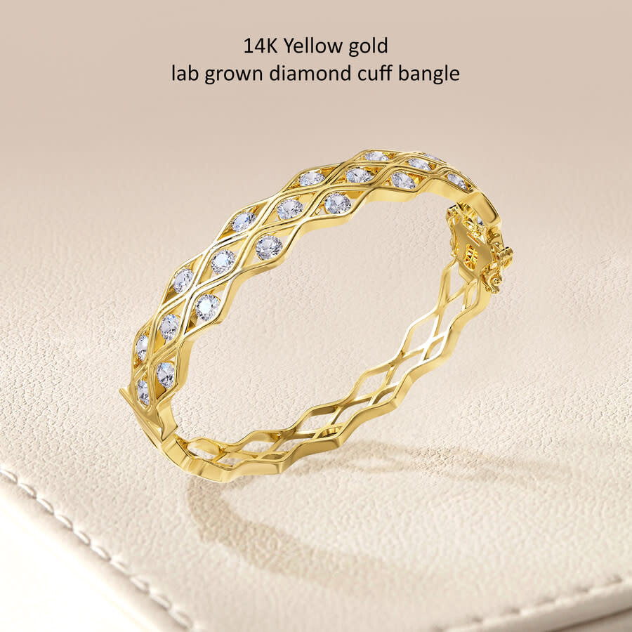Diamond2Deal - Diamond2Deal 14k Yellow Gold 4.50 Carat Round Lab Grown Diamond Bangle Bracelet 7" VVS-VS, E-F - 2