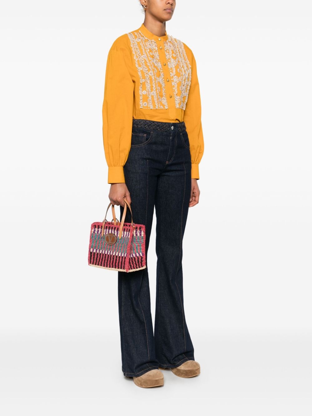 VLogo raffia tote bag - 2