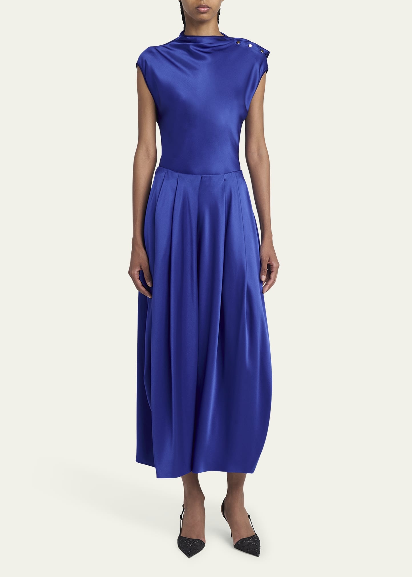 Double Silk Satin Pleated Midi Skirt - 2