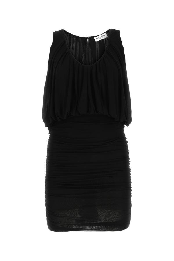 ワンピース Saint Laurent Black cupro mini dress (729749Y5G98 1000) SAINT LAURENT Saint Laurent Woman Black Cupro Mini Dress