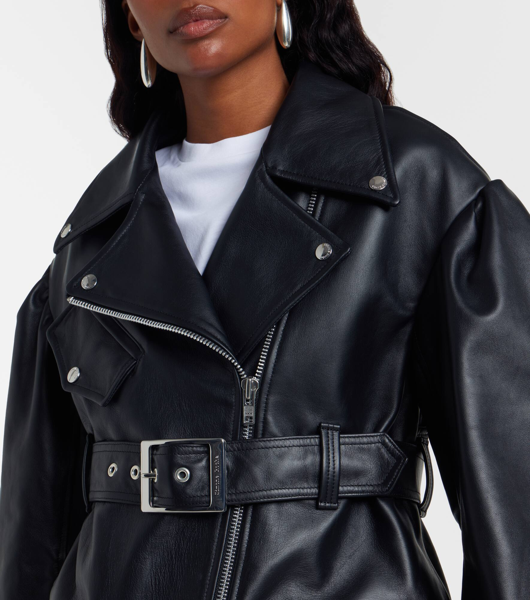 Belted leather biker jacket - 4
