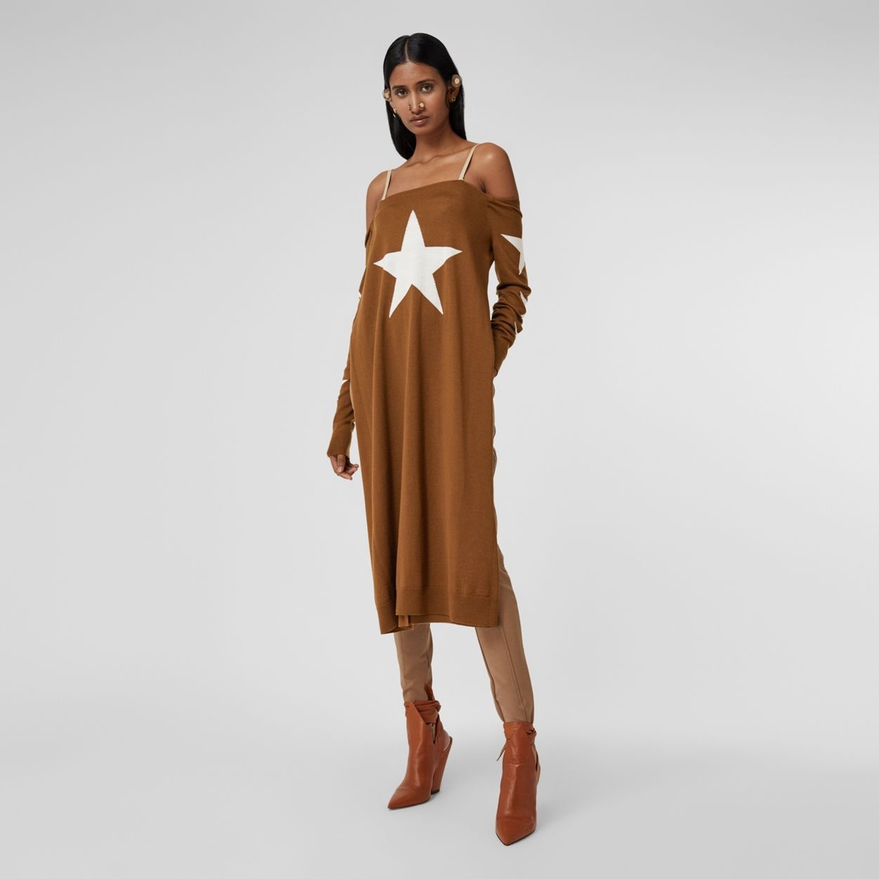 Star Motif Wool Reconstructed Sweater Dress - 2