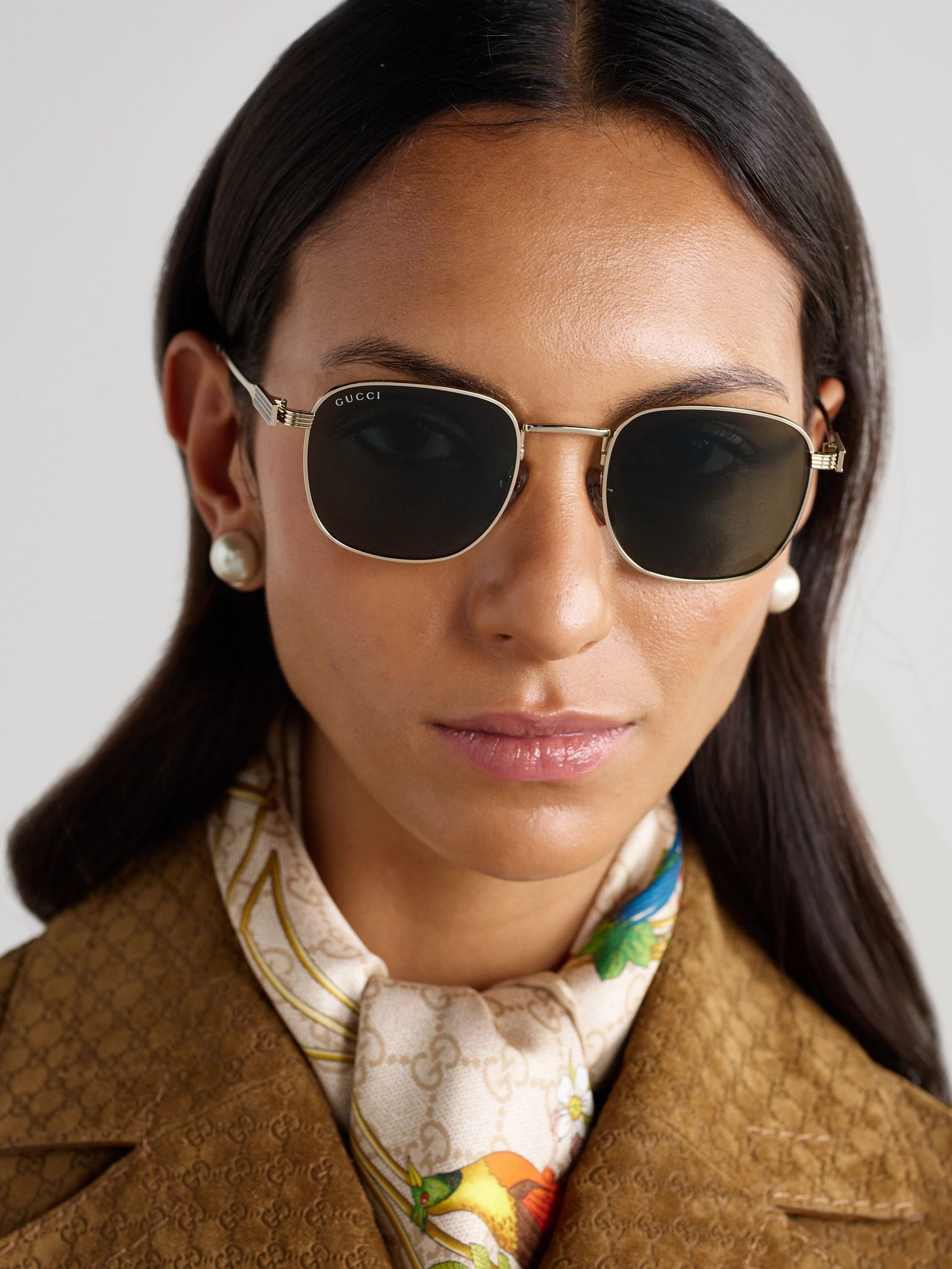 Square-frame gold-tone and enamel sunglasses Gold - 2