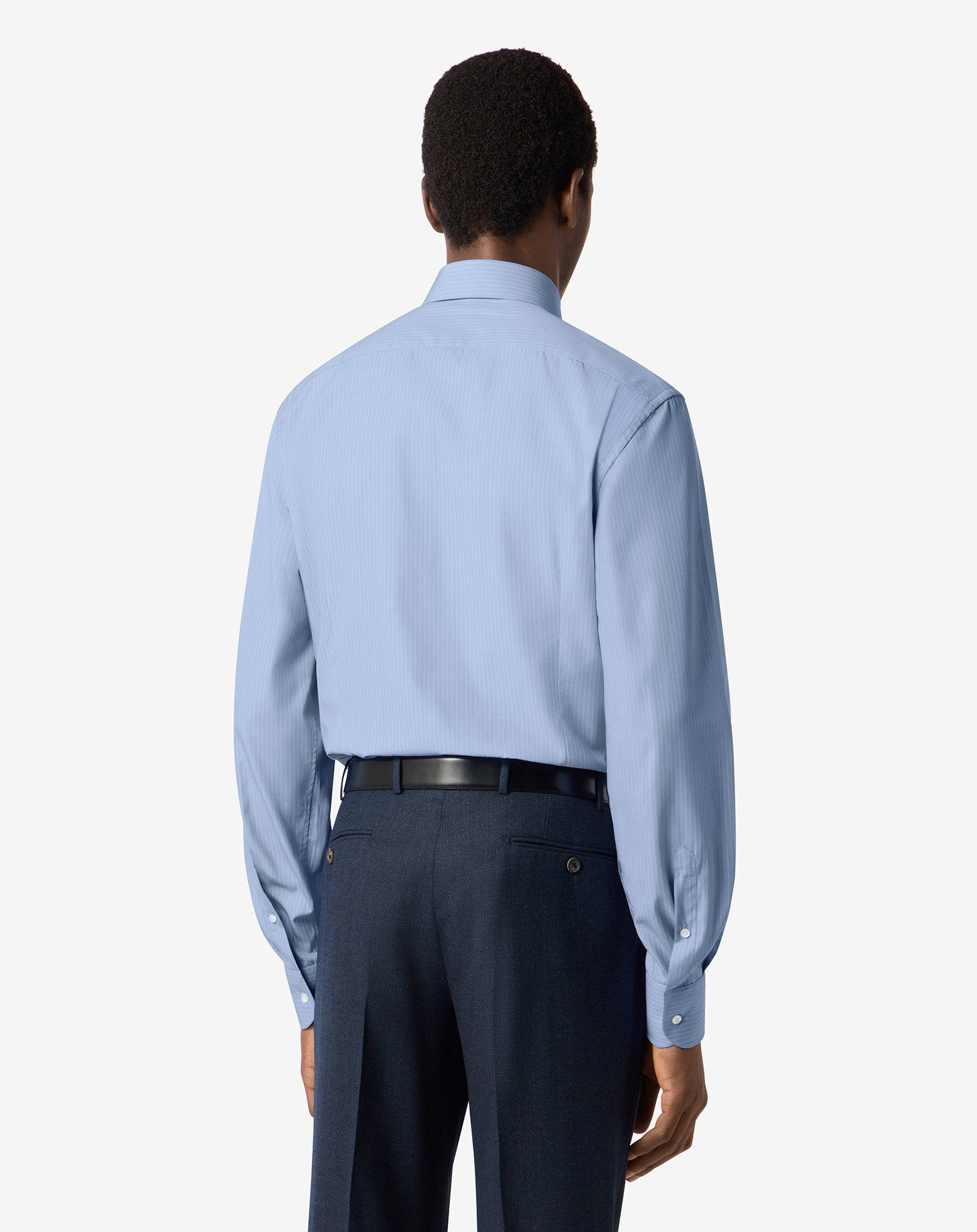 Light Blue cotton twill shirt with white stripes - 3